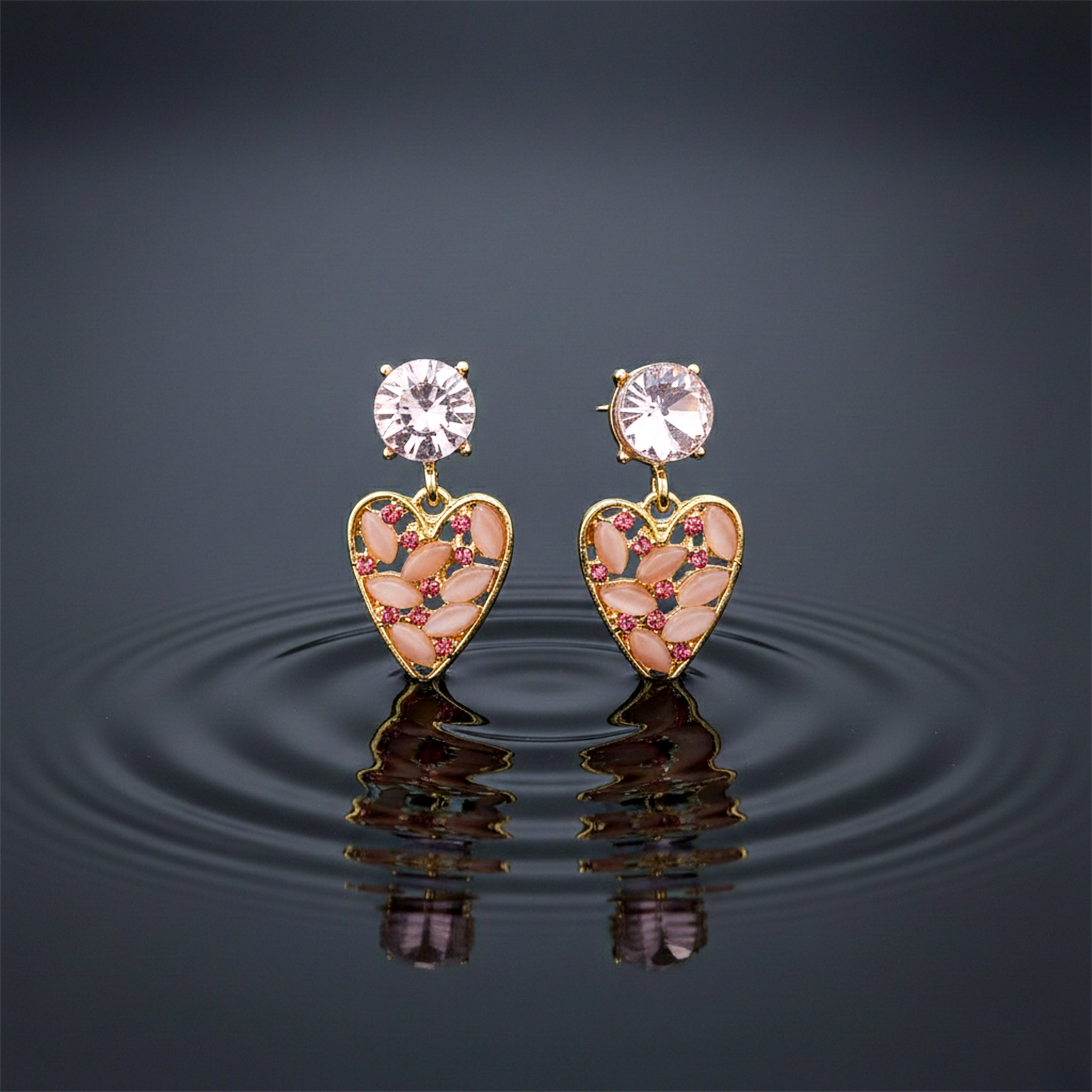 Rosé Crystal Heart Earrings