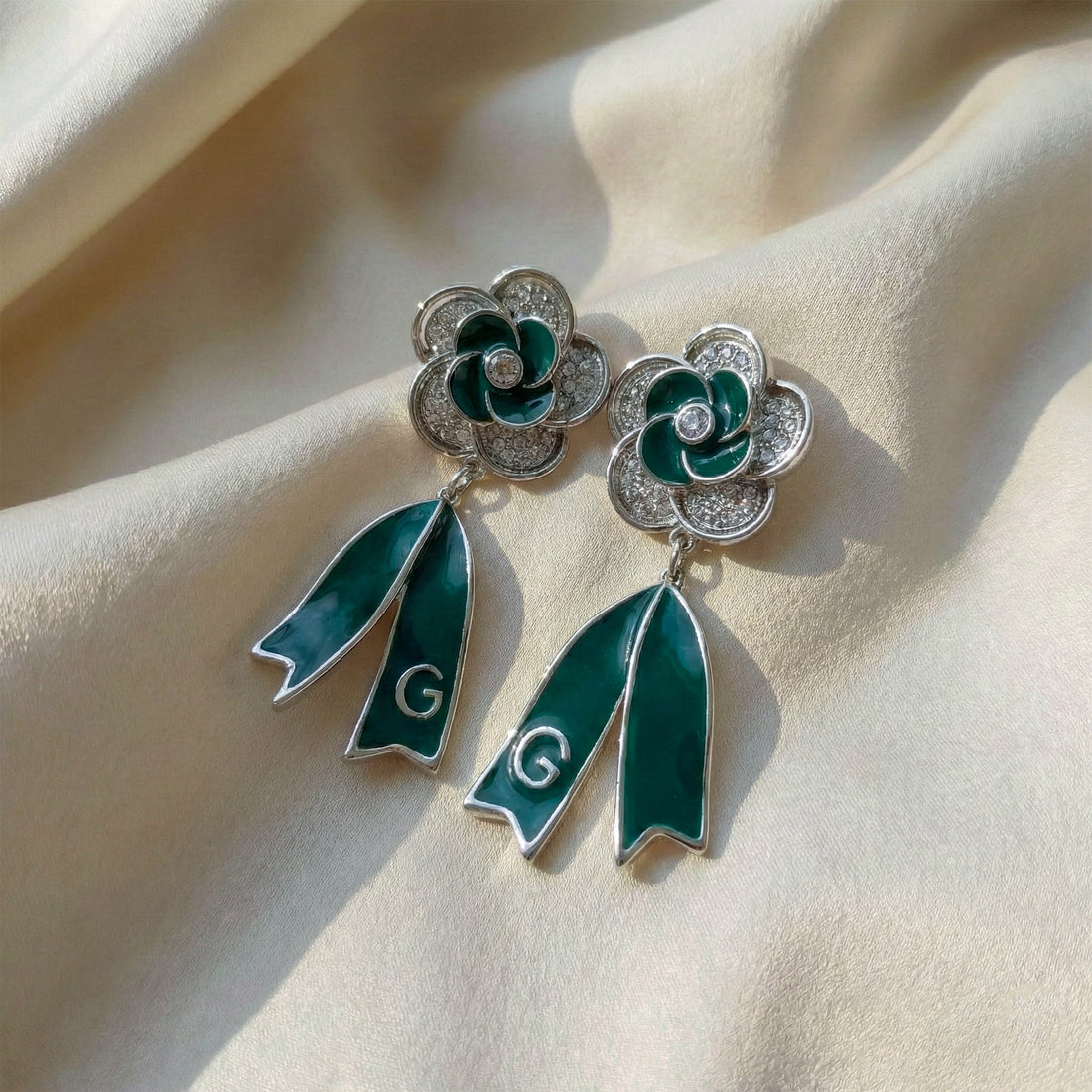 Enamel Floral Ribbon Earrings