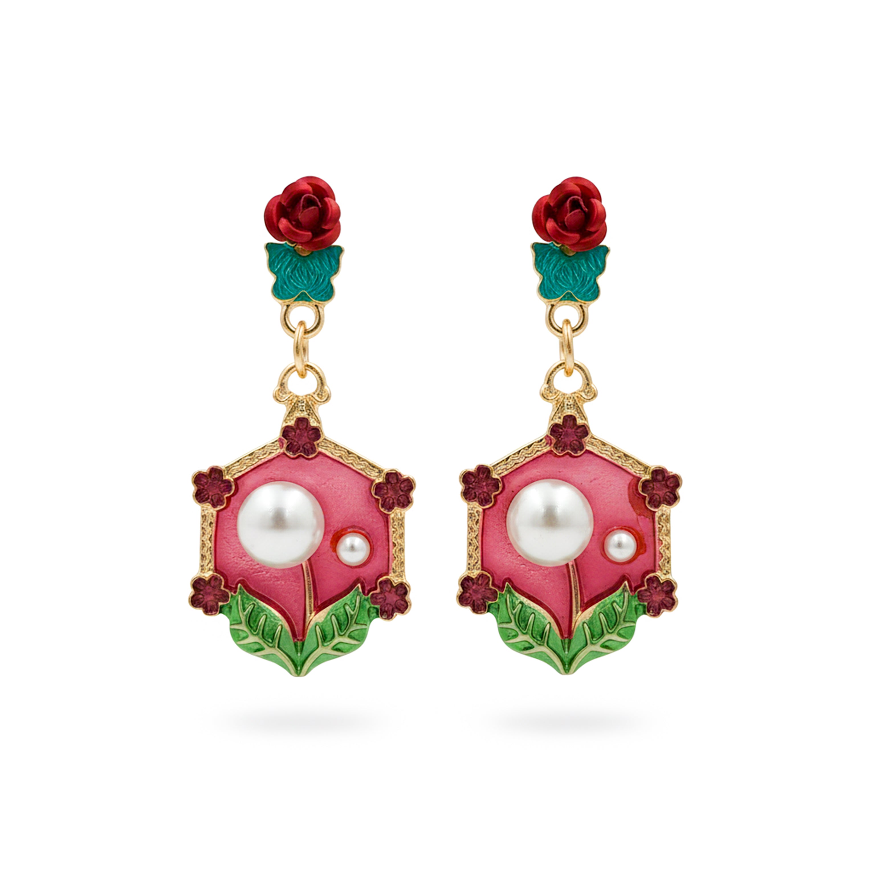 Rose Pearl Hexa Drops Earrings