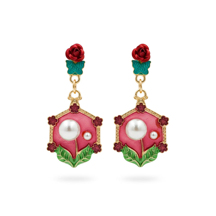 Rose Pearl Hexa Drops Earrings