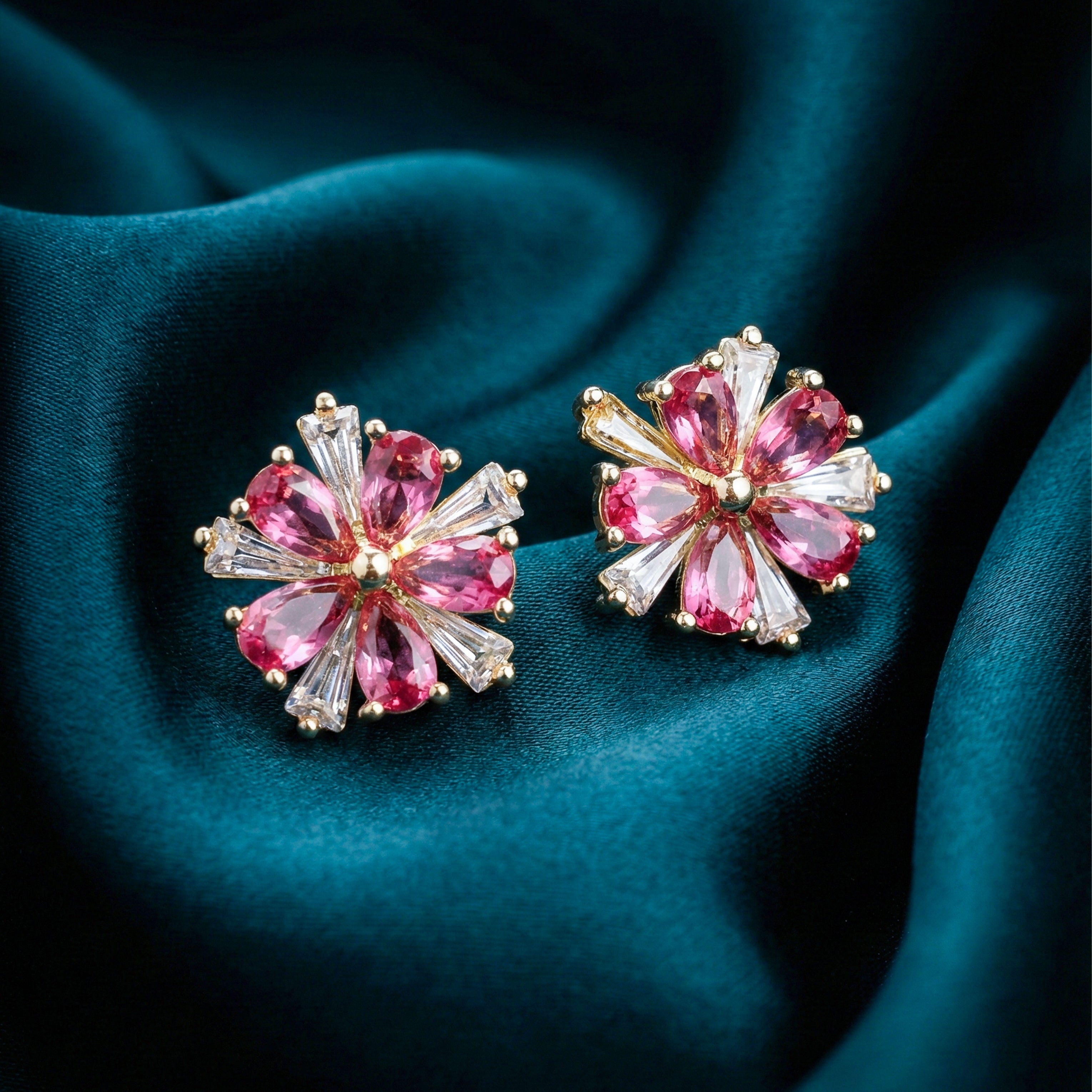 Crimson Flower Studs Earrings