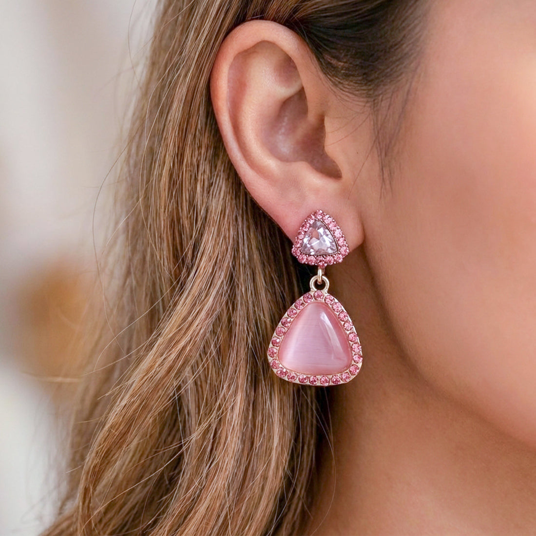 Rose Aura Gemstone Dangle Earrings
