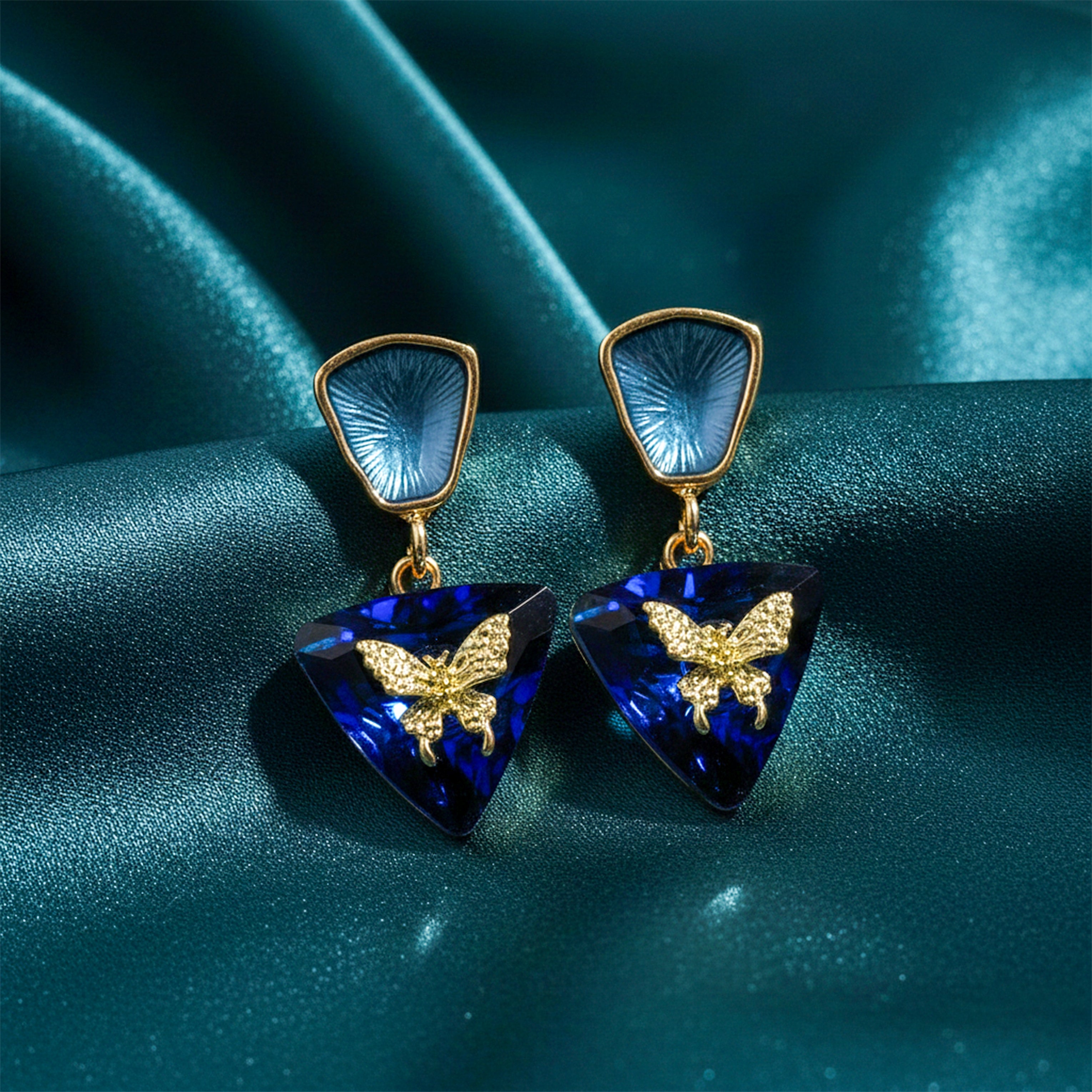 Butterfly Charm Blue Drop Earrings