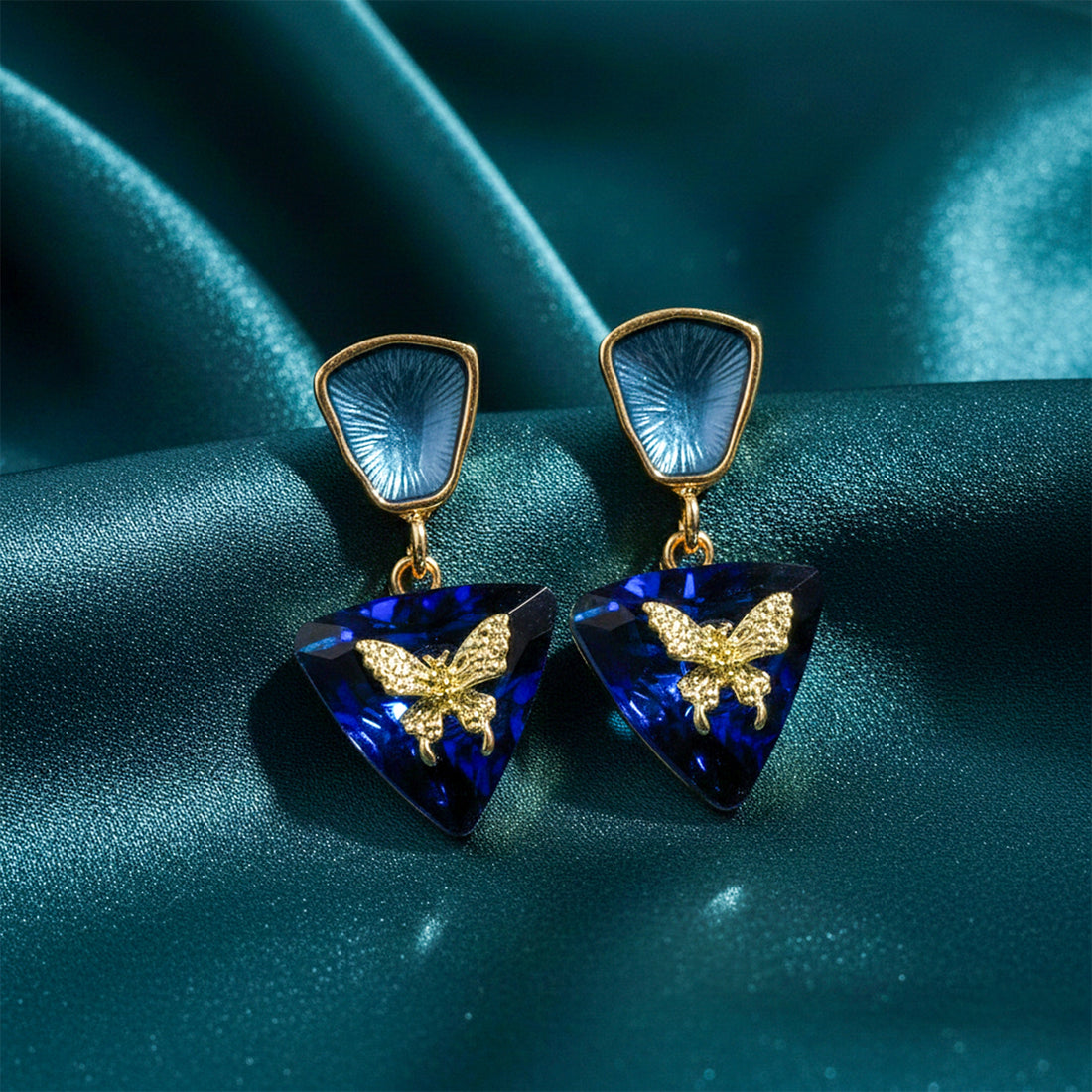 Butterfly Charm Blue Drop Earrings