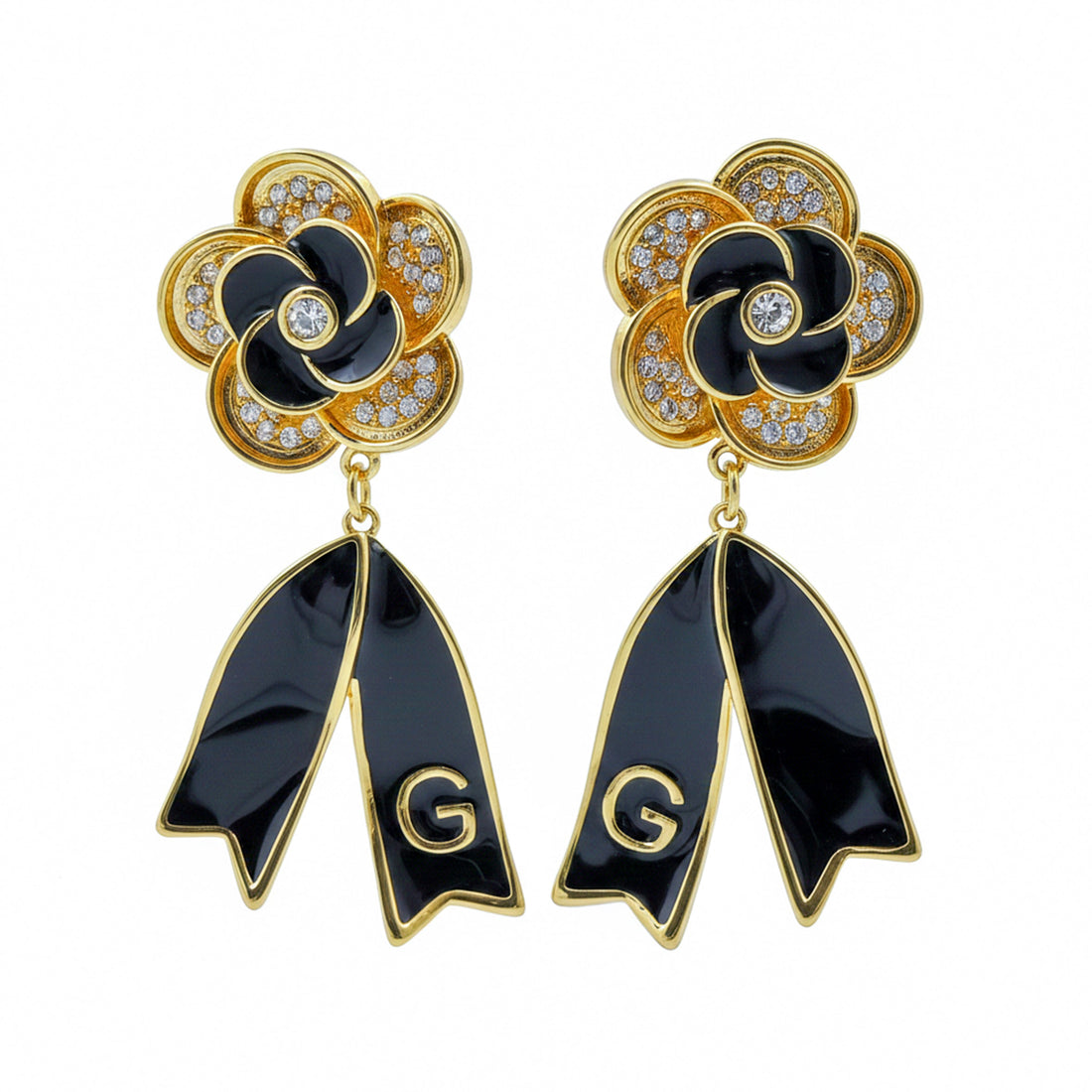 Noir Bloom Luxe Ribbon Drop Earrings