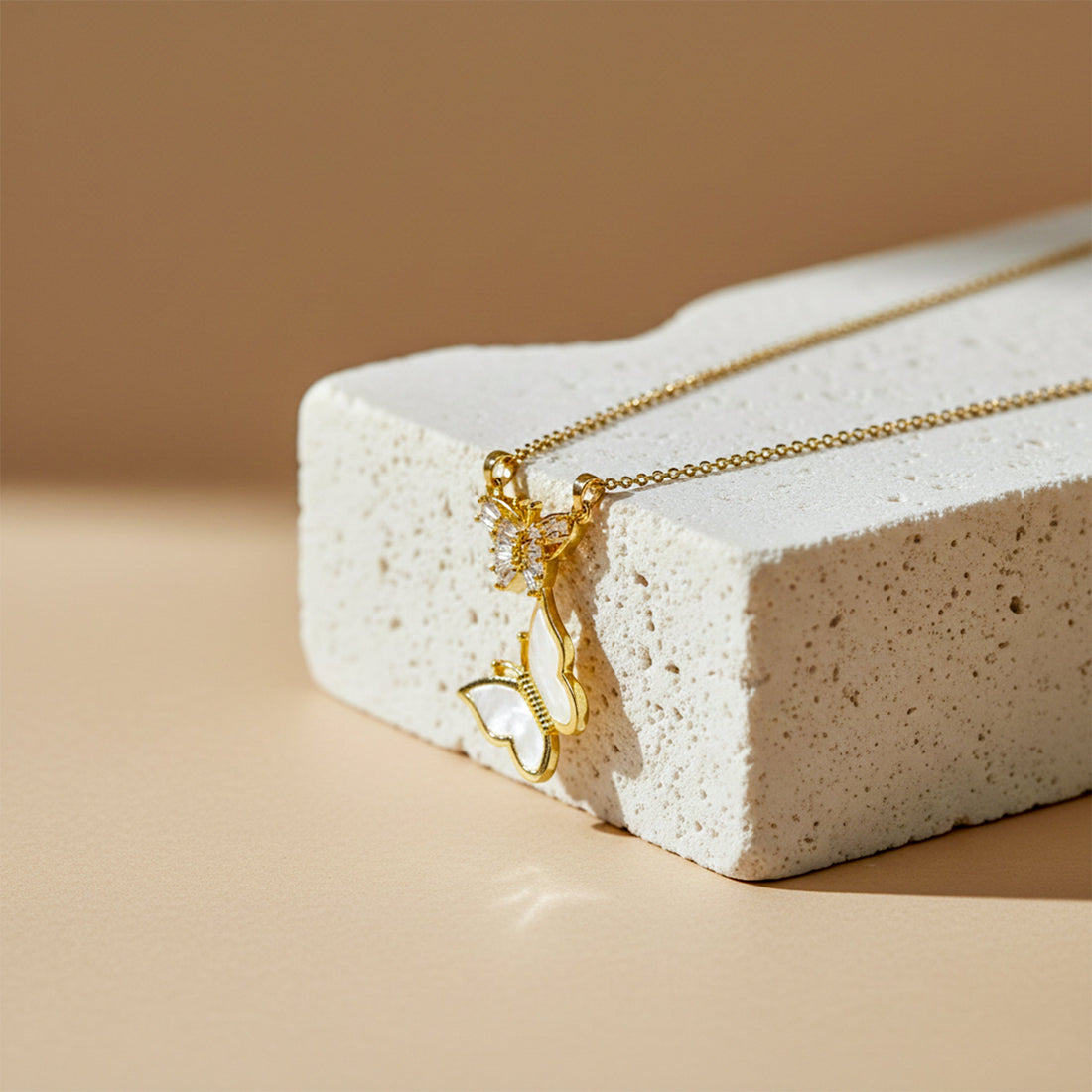 Elegant Gold Butterfly Shell Pendant Necklace