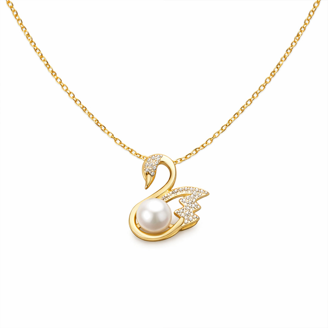 Elegant Swan Pearl Gold Pendant Necklace