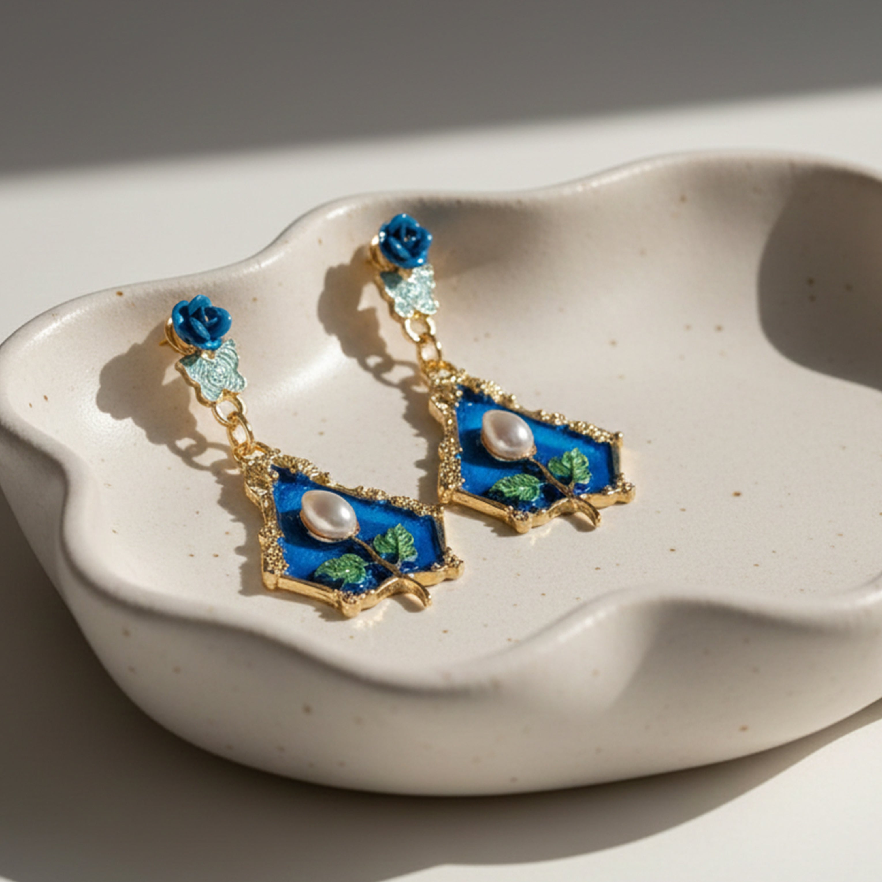 Vintage Blue Floral Luxe Earrings