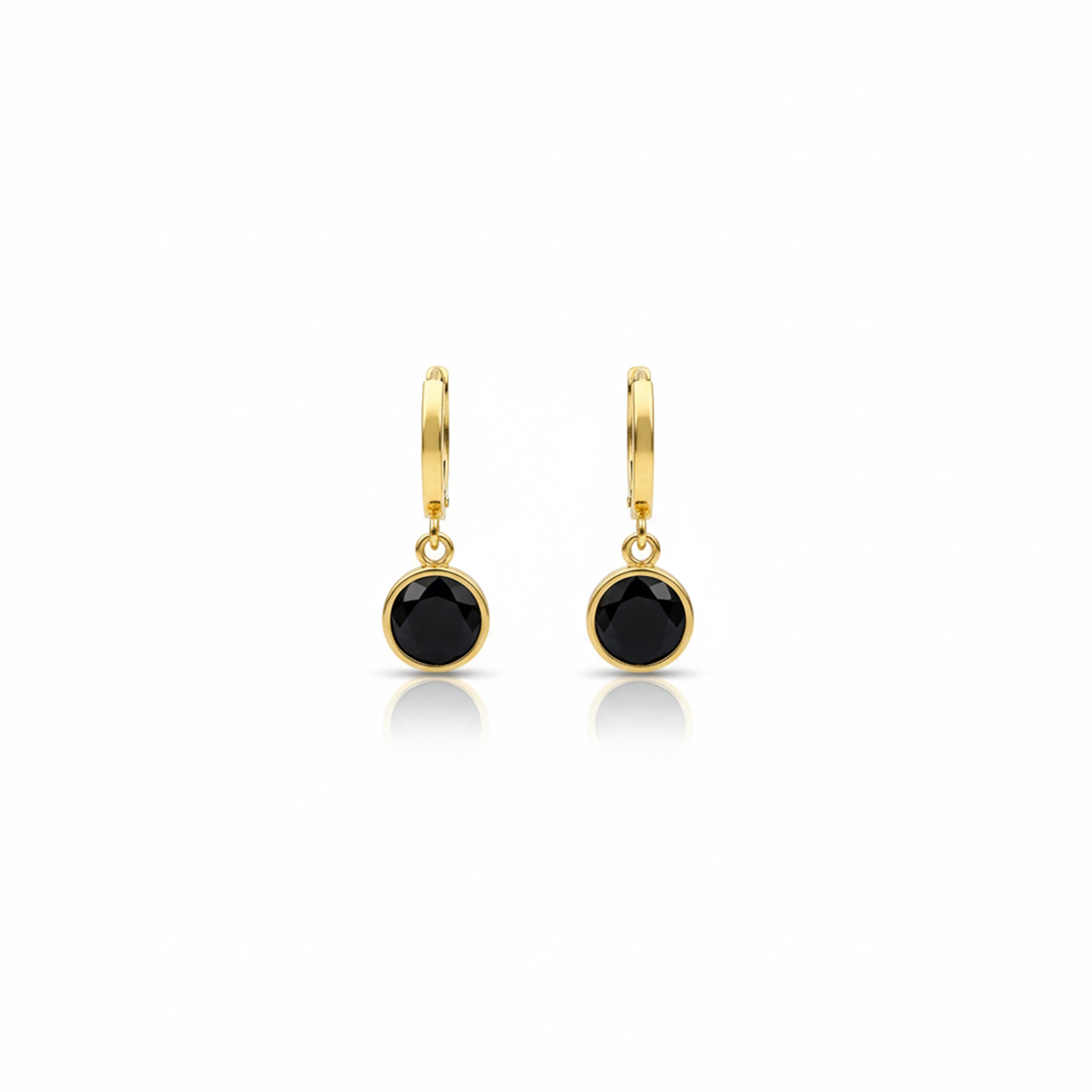 Designer Gold Hoop Black Stone Earrings