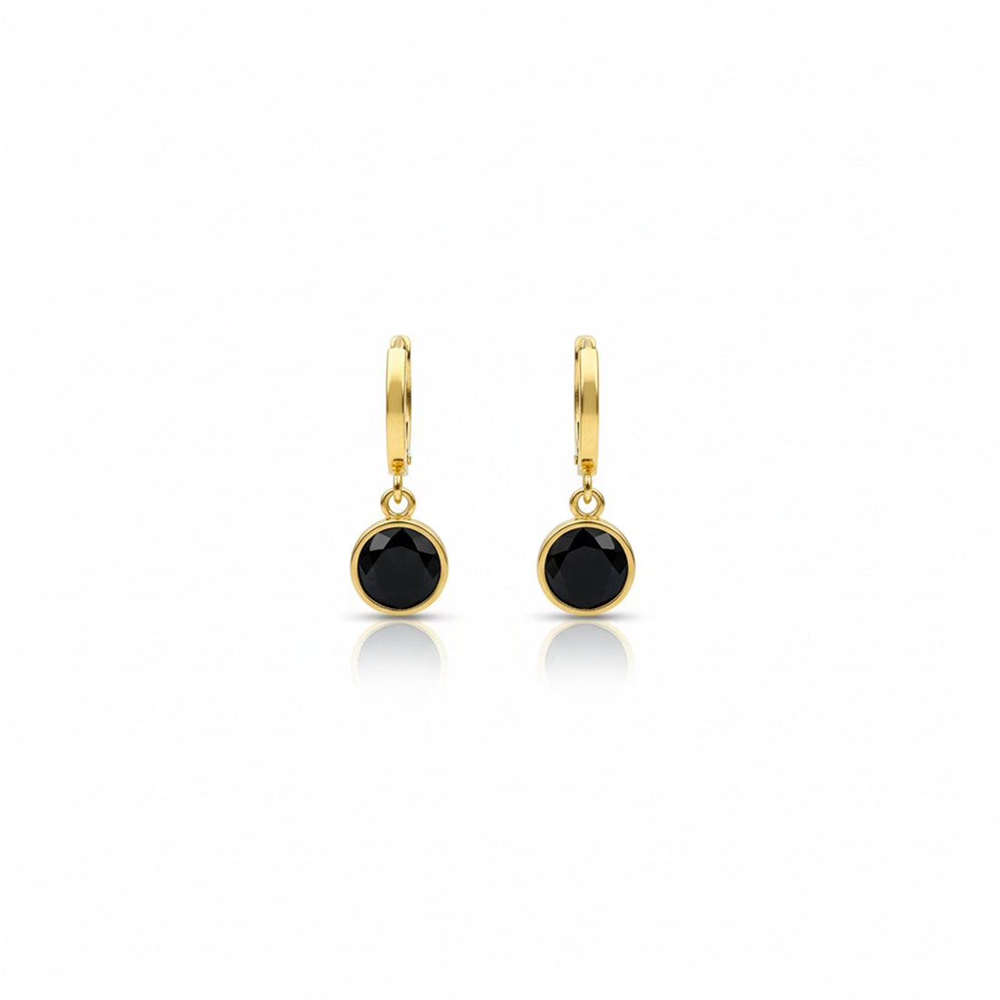 Designer Gold Hoop Black Stone Earrings
