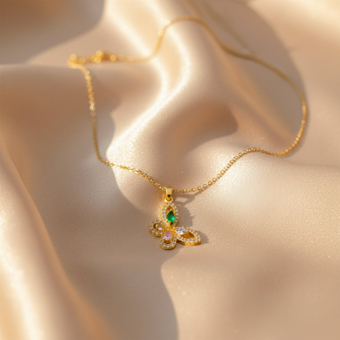Vintage Emerald Butterfly Pendant Necklace