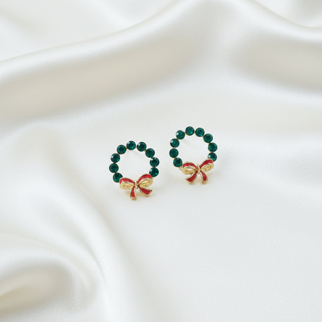 Elite Green Stone Bow Loop Earrings
