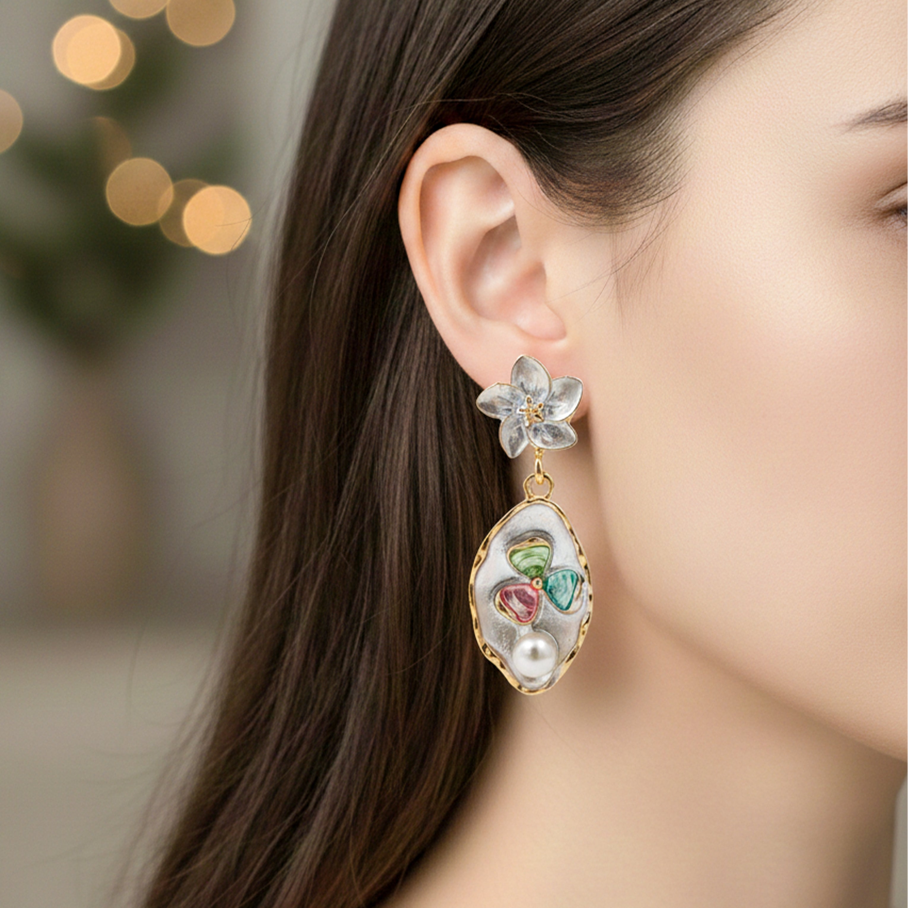 Blossom Pearl Enamel Drop Earrings