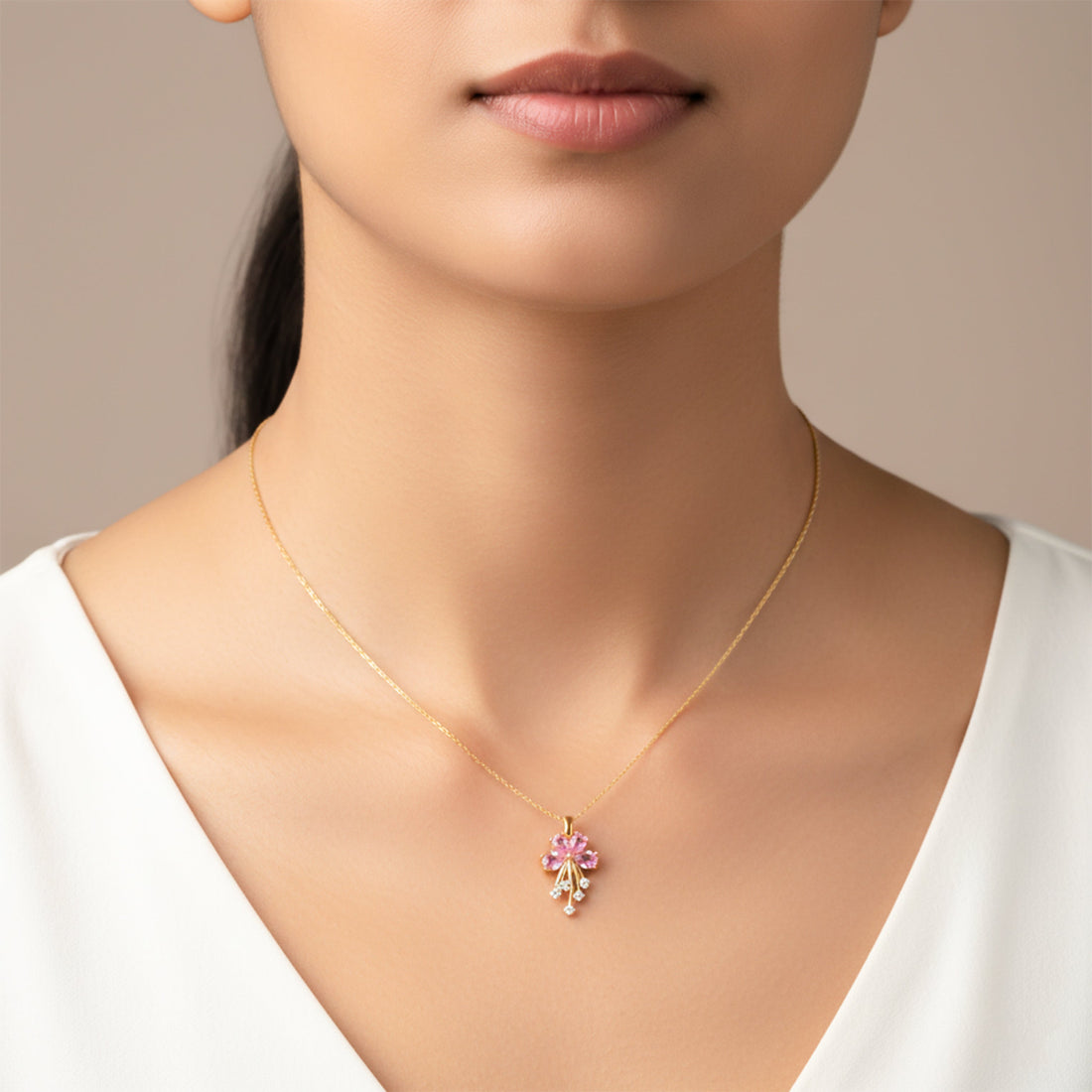 Dainty Pink Flower Gold Necklace