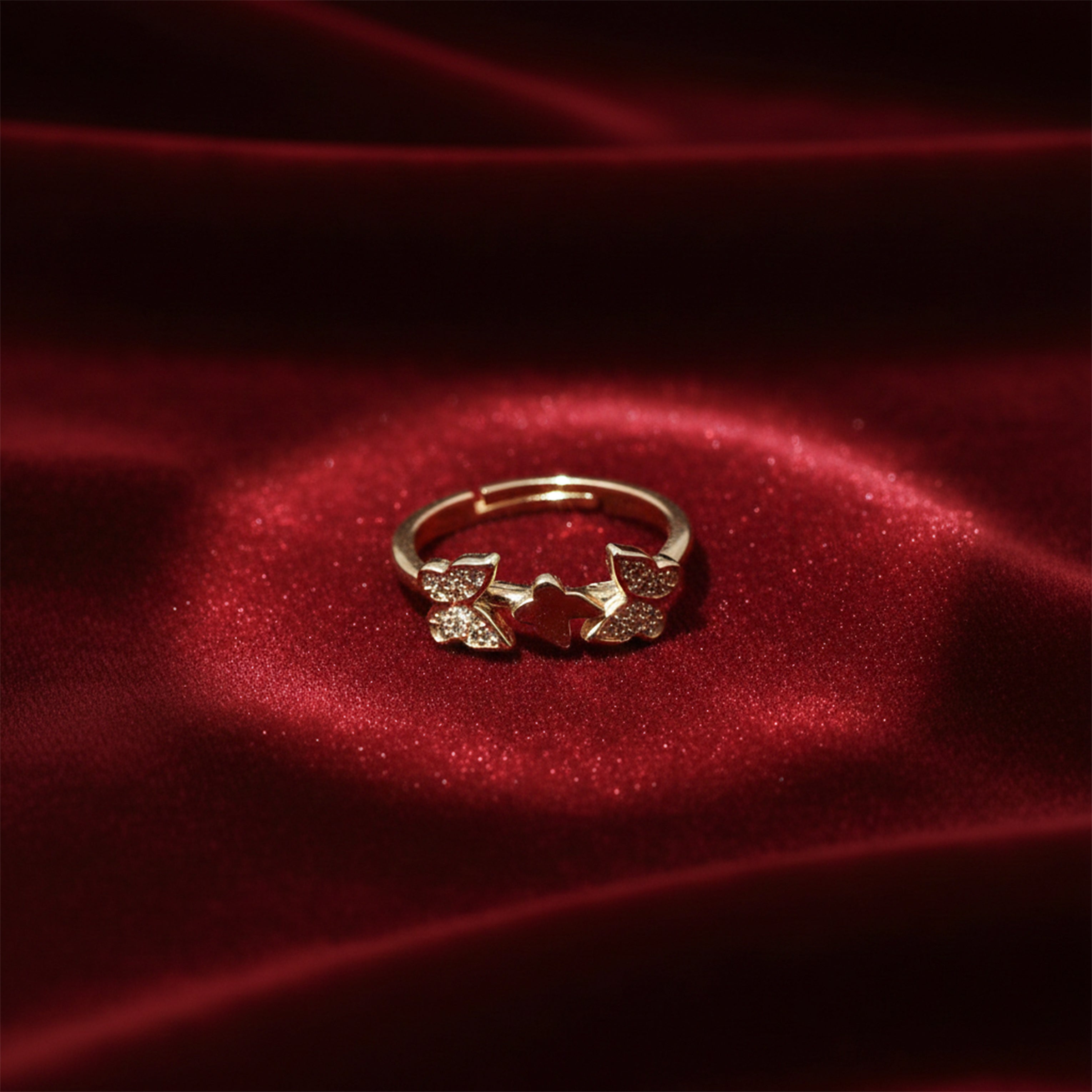 Twin Butterfly Crystal Gold Ring