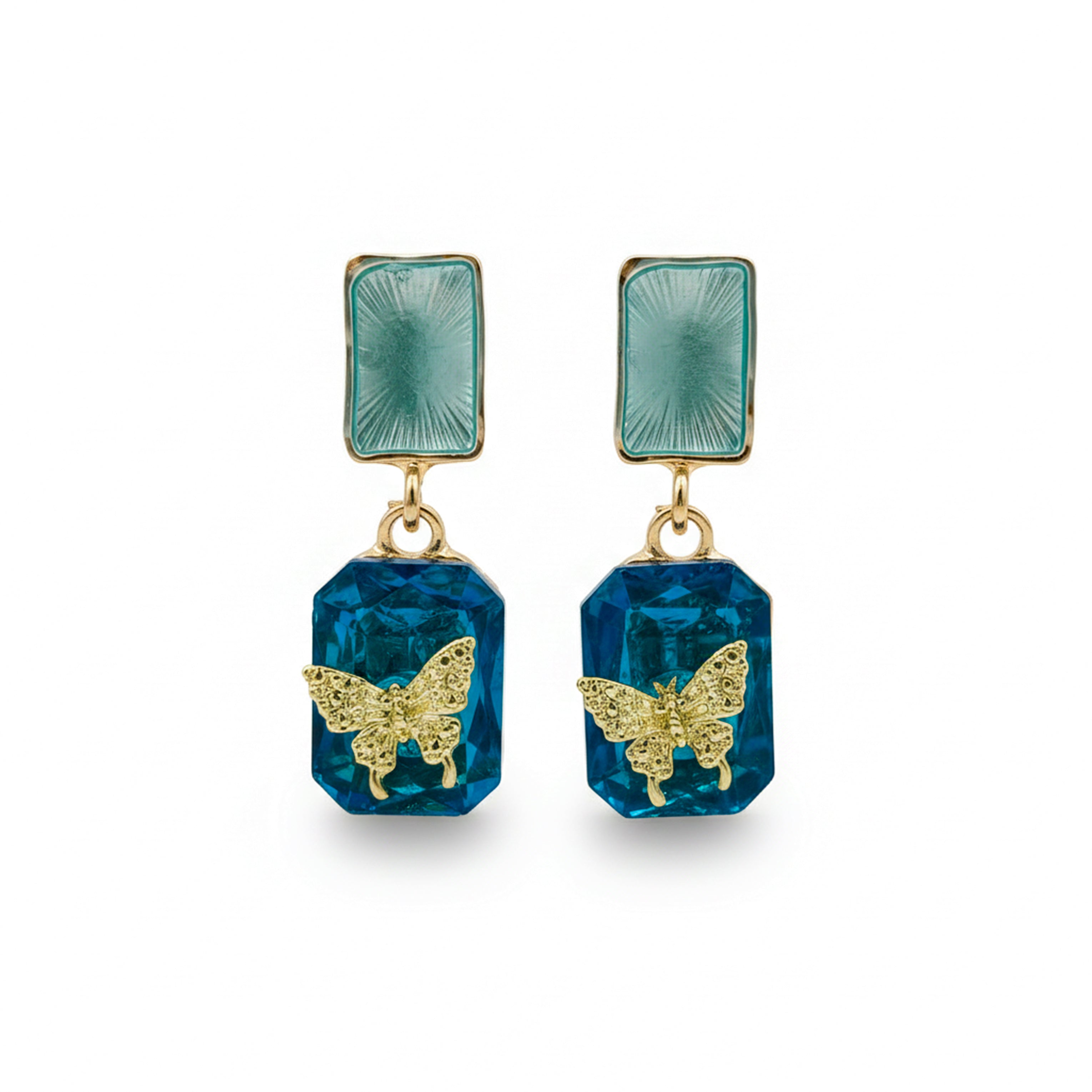 Blue Crystal Butterfly Drop Earrings