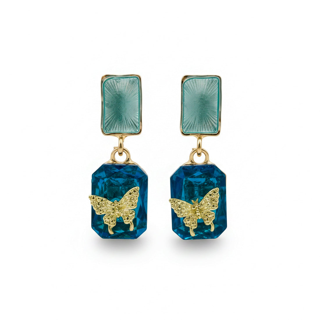 Blue Crystal Butterfly Drop Earrings