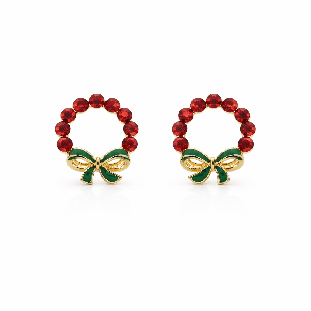 Crimson Elegance Bow Circle Earrings