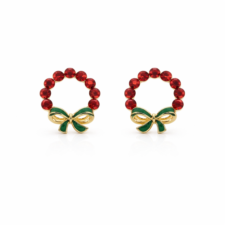 Crimson Elegance Bow Circle Earrings