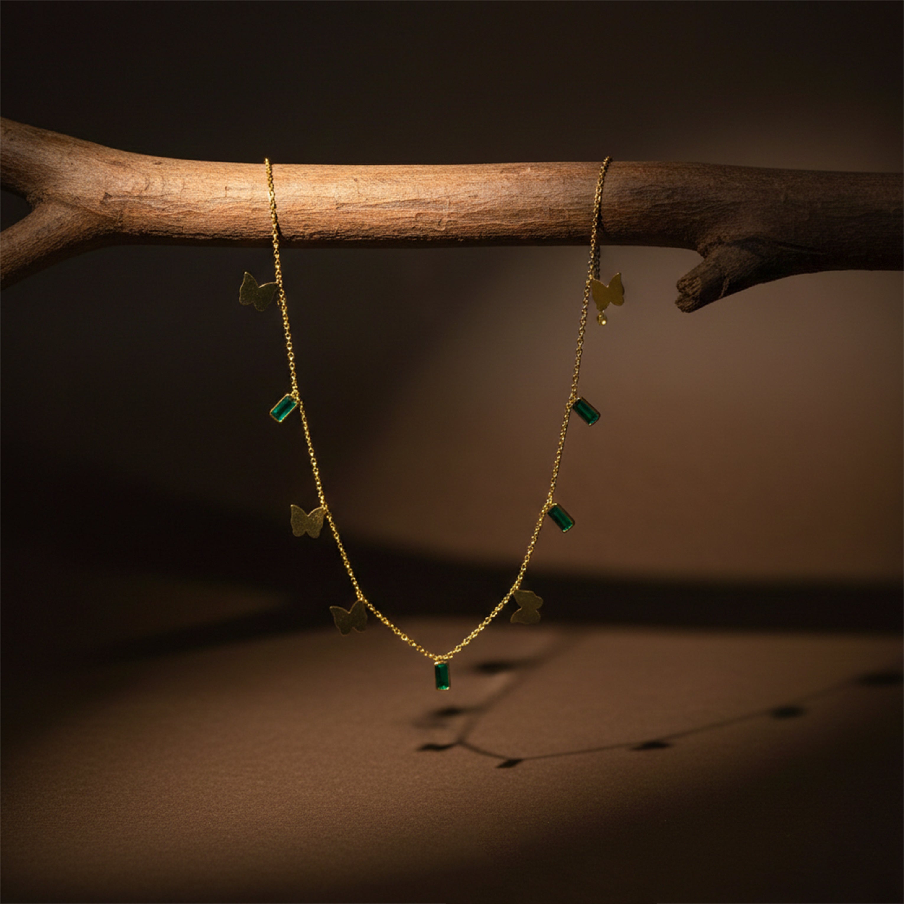 Green Stone Butterfly Charm Necklace