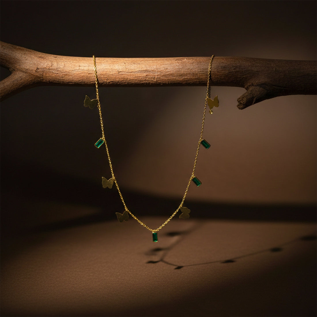 Green Stone Butterfly Charm Necklace