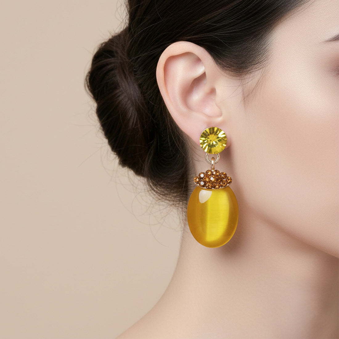 Sunlit Elegance Cat Eye Earrings