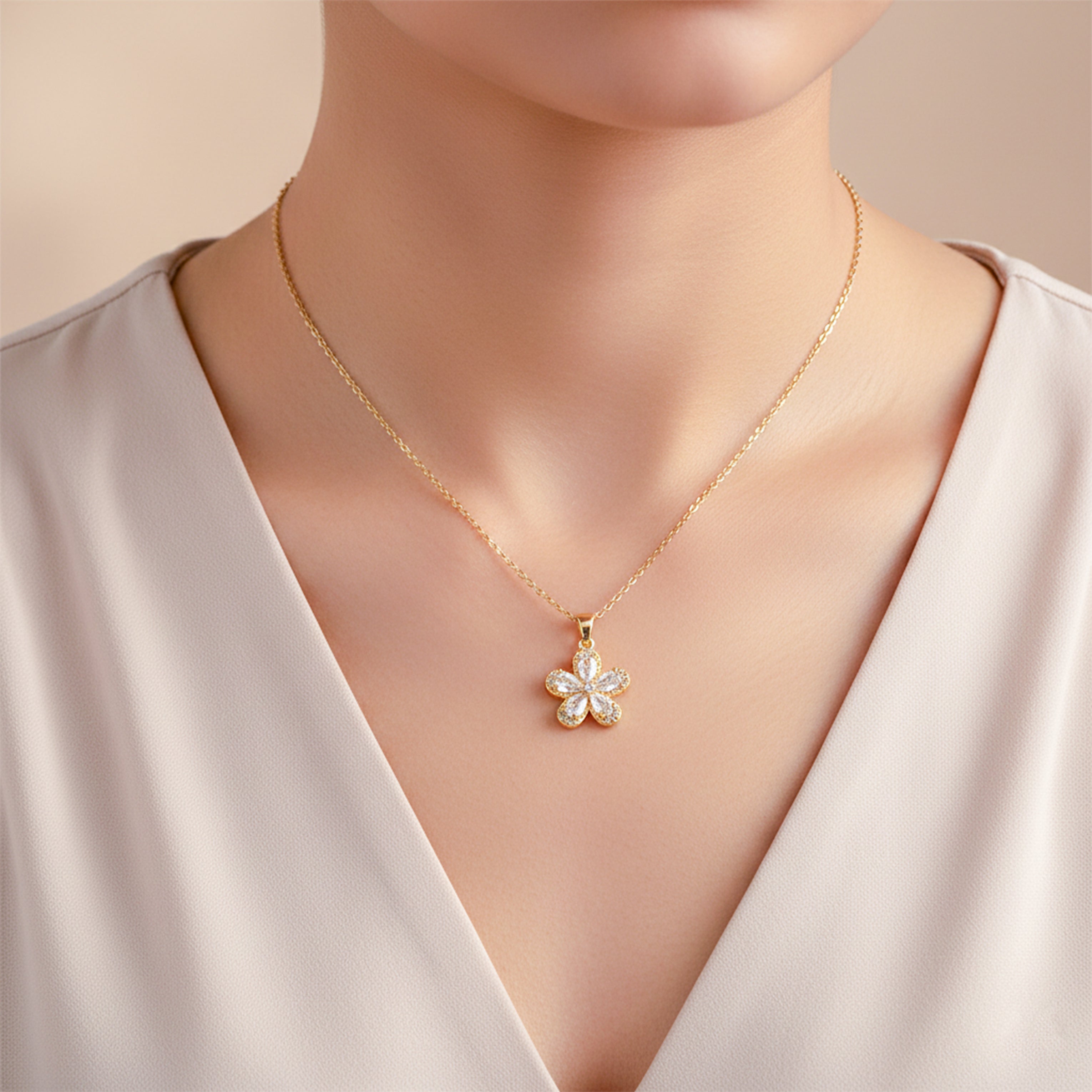 Sparkle Flower Crystal Pendant Necklace