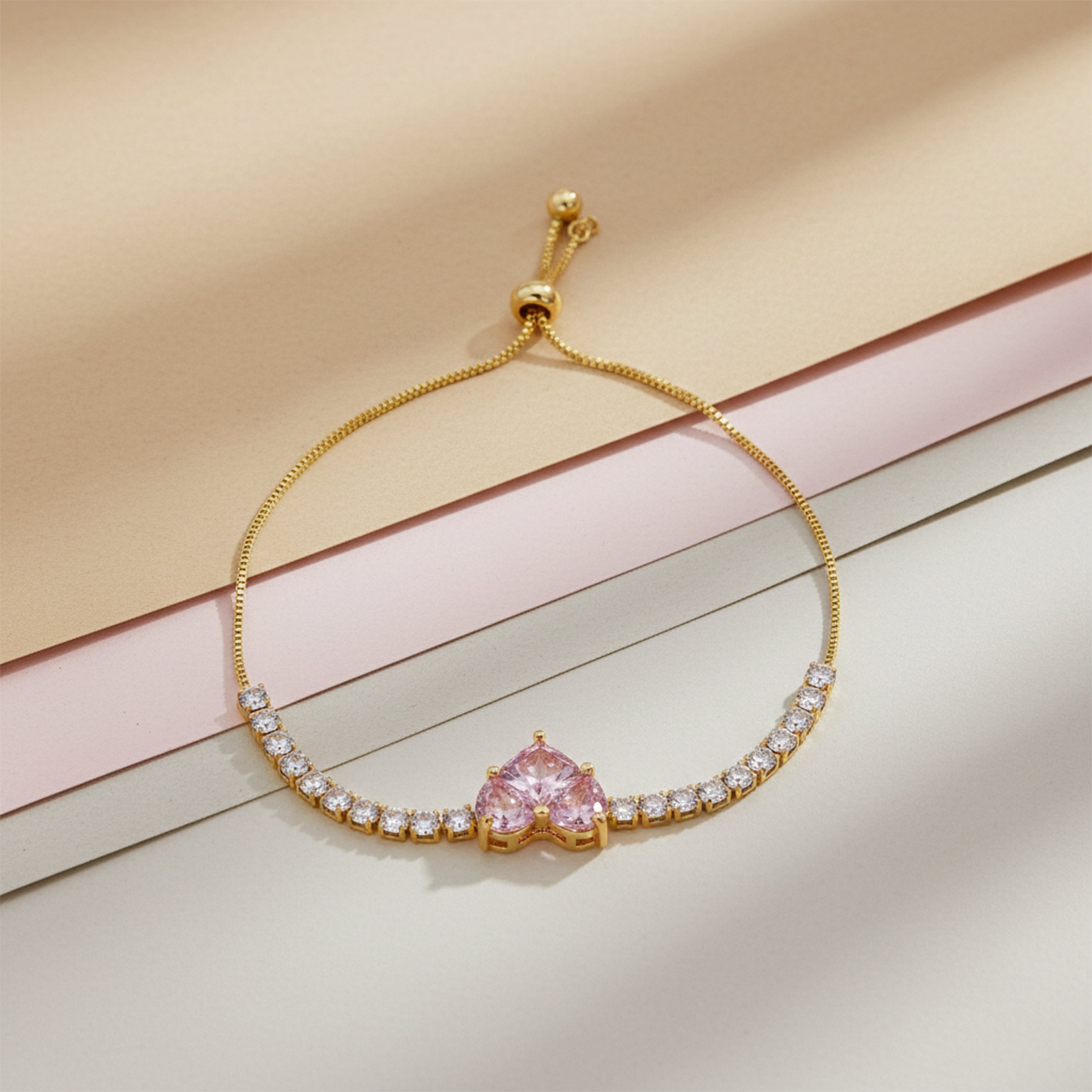 Pink Heart Diamond Tennis Bracelet