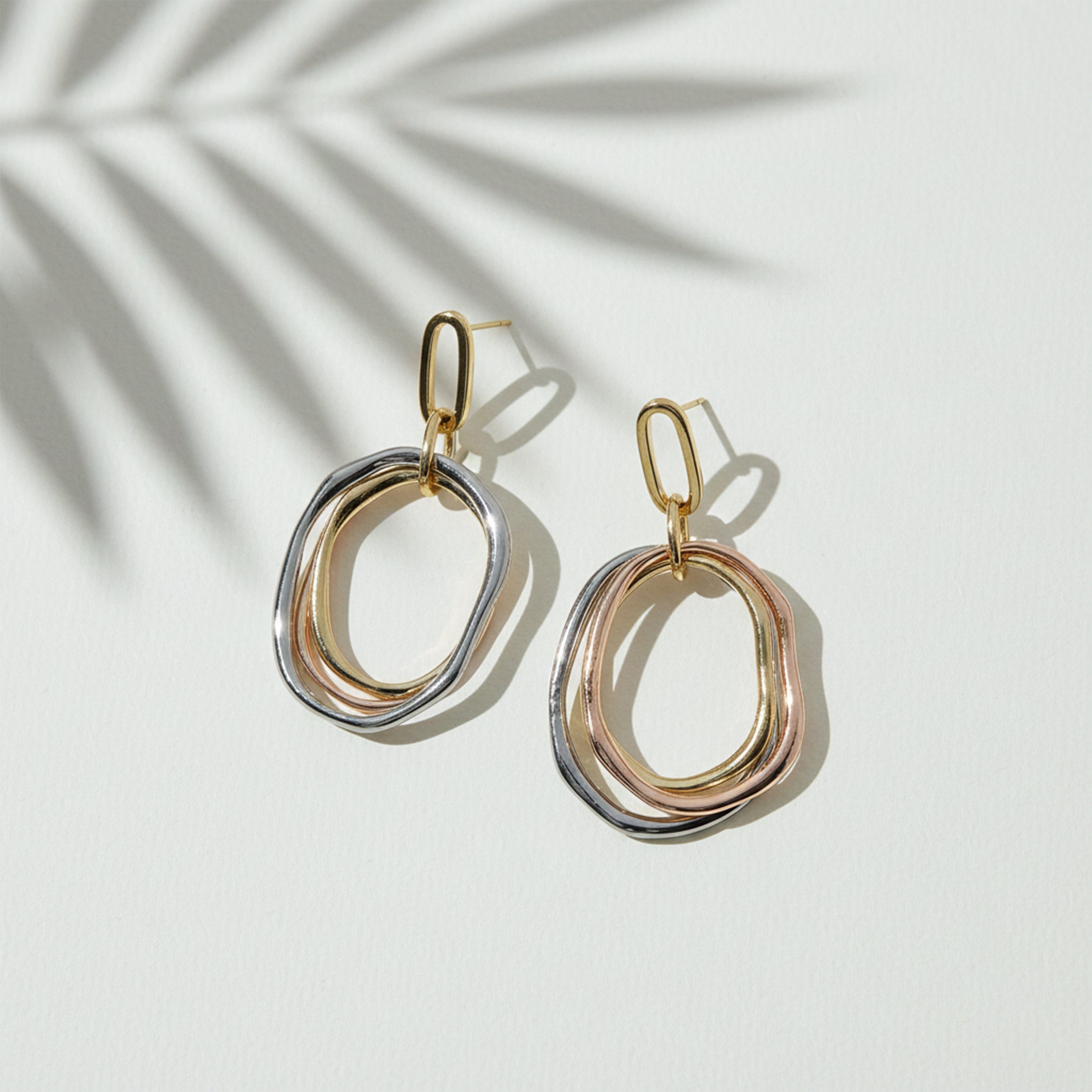 Tri-Tone Layered Oval Statement Earrings