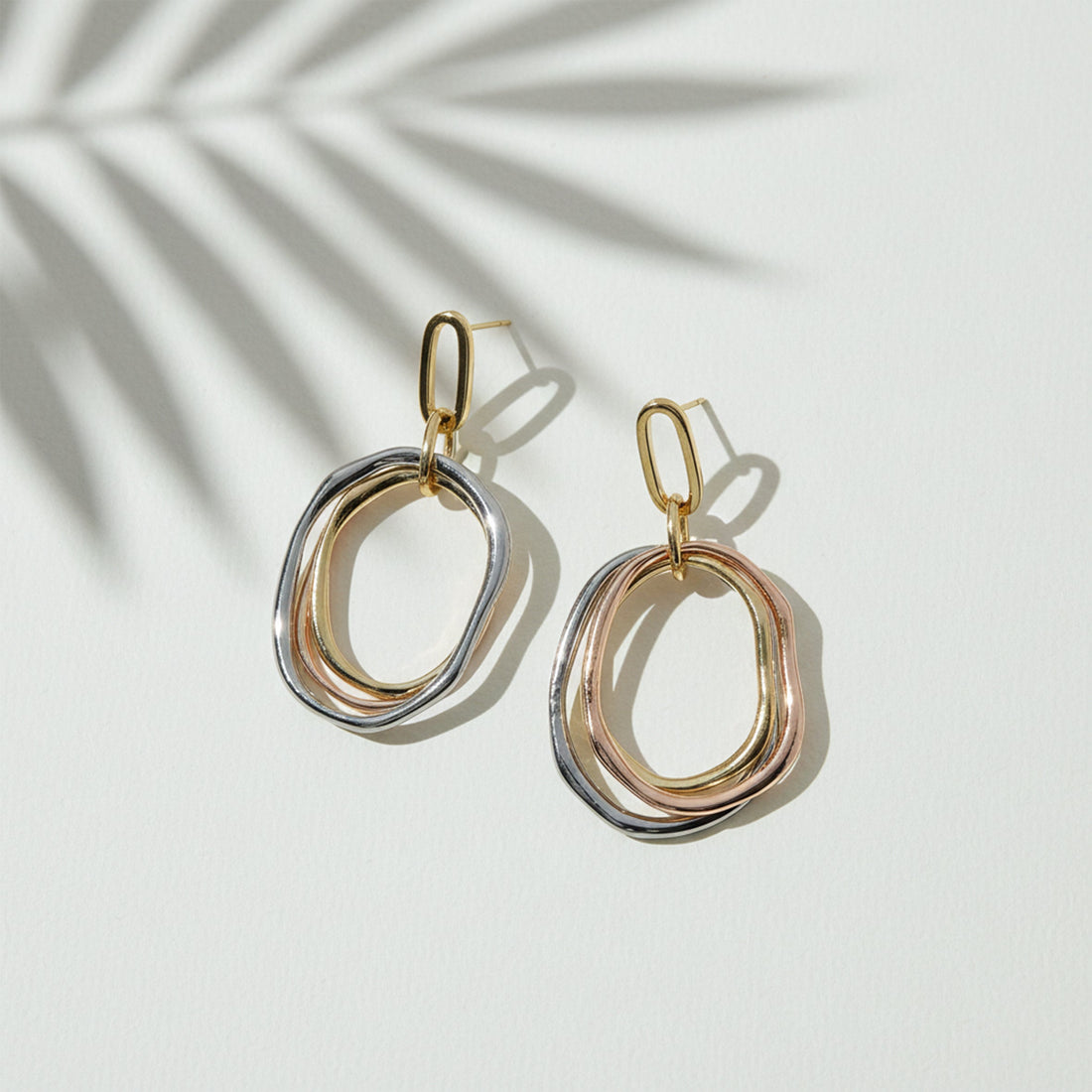 Tri-Tone Layered Oval Statement Earrings