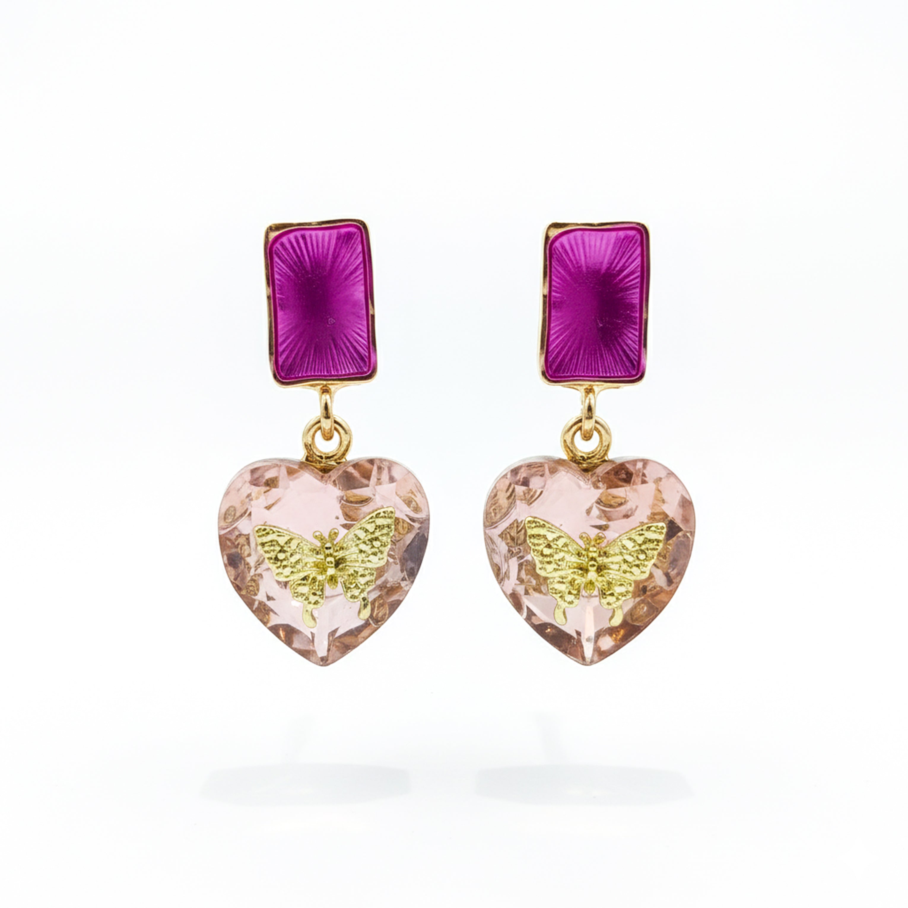 Butterfly Heart Floral Gold Earrings
