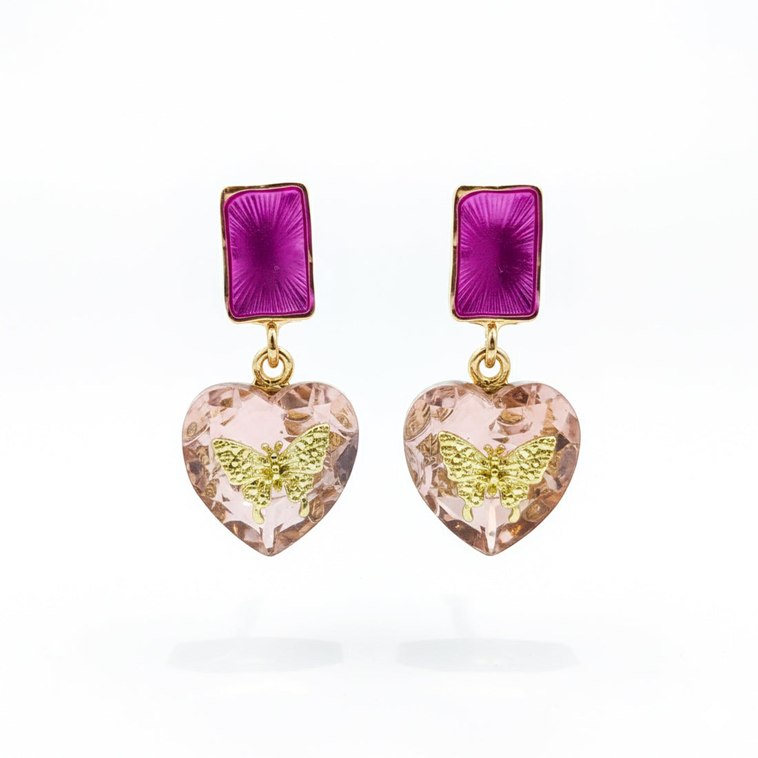 Butterfly Heart Floral Gold Earrings