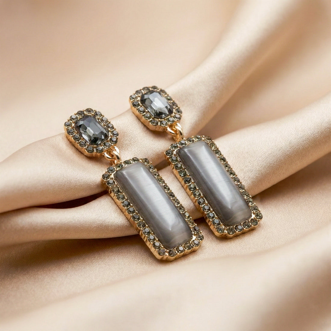 Chic Grey Crystal Statement Earrings