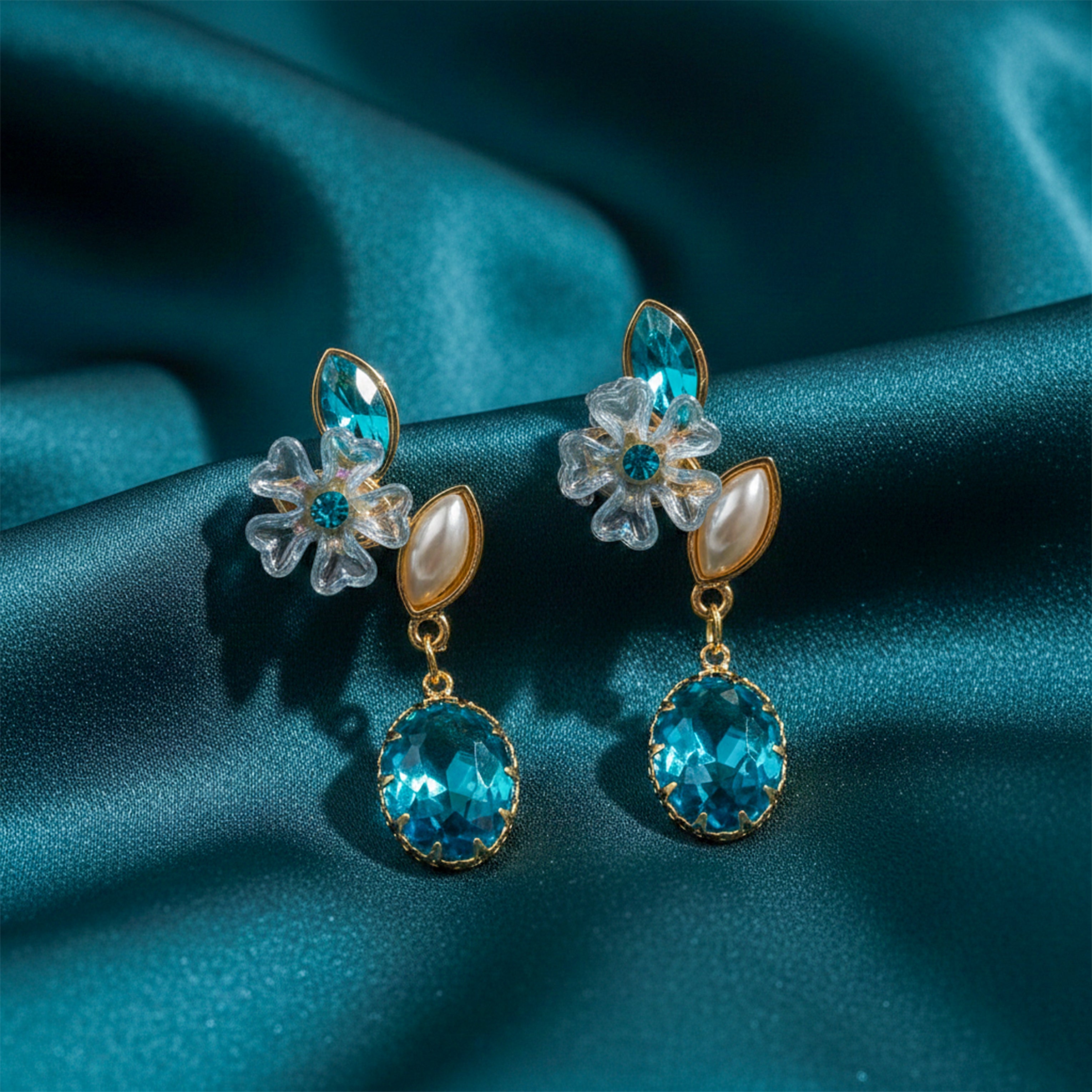 Teal Blossom Drop Earrings