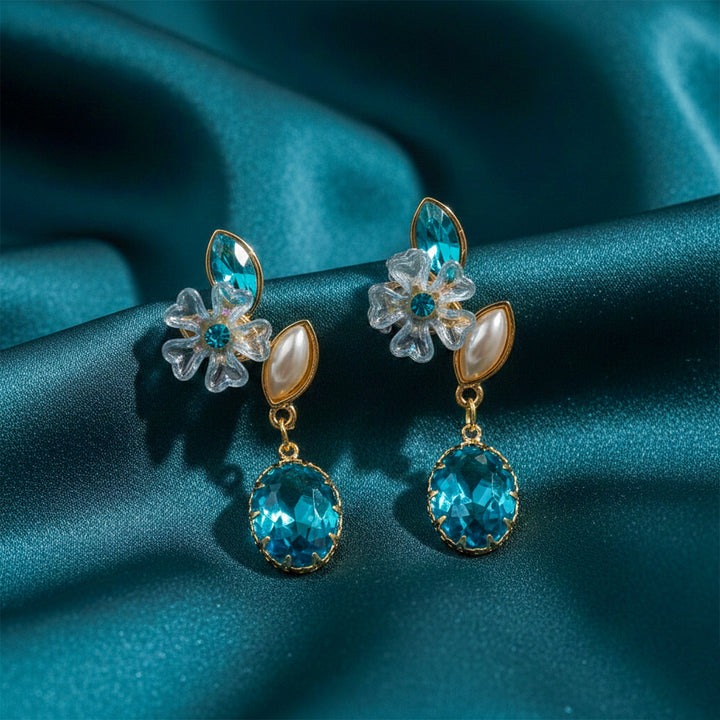 Teal Blossom Drop Earrings