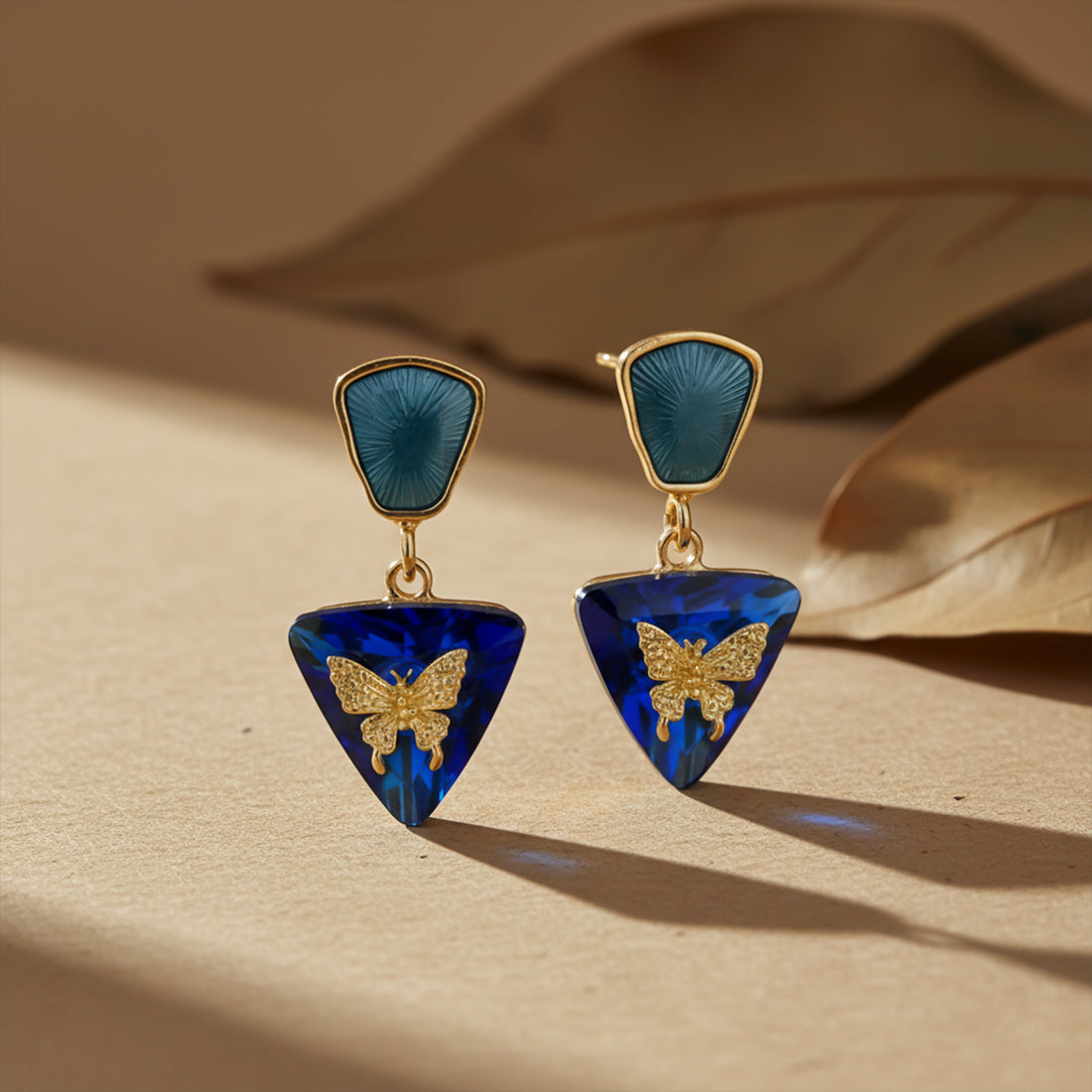 Butterfly Charm Blue Drop Earrings
