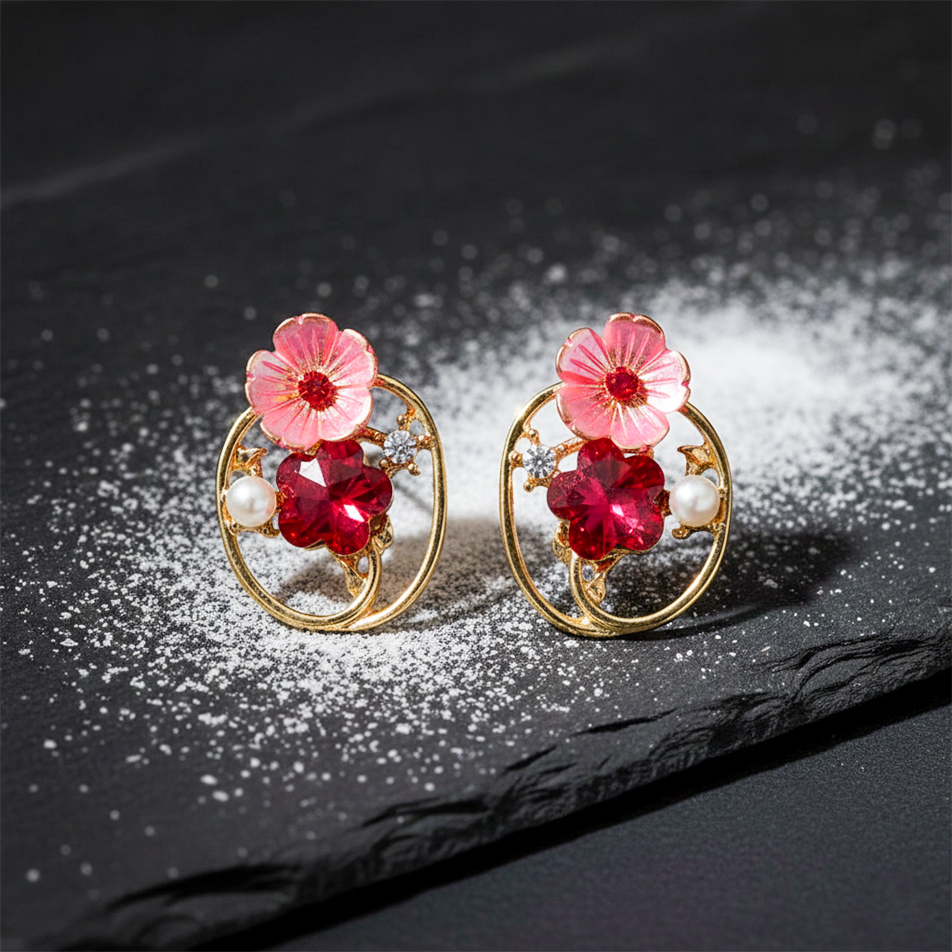 Ruby Petal Charm Earrings