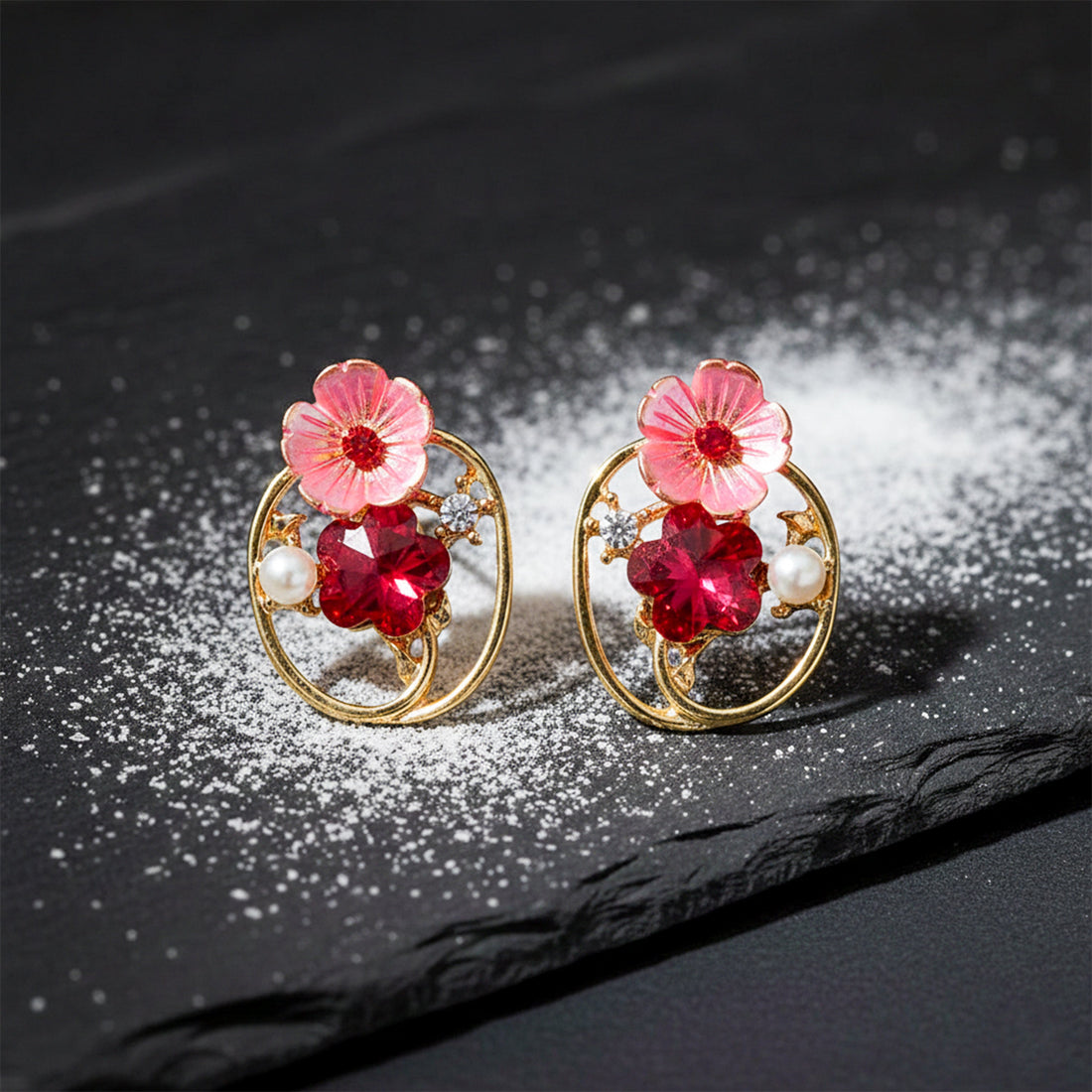 Ruby Petal Charm Earrings