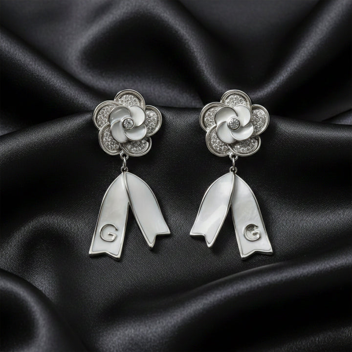 Camellia Flower Pearl Dangle Earrings