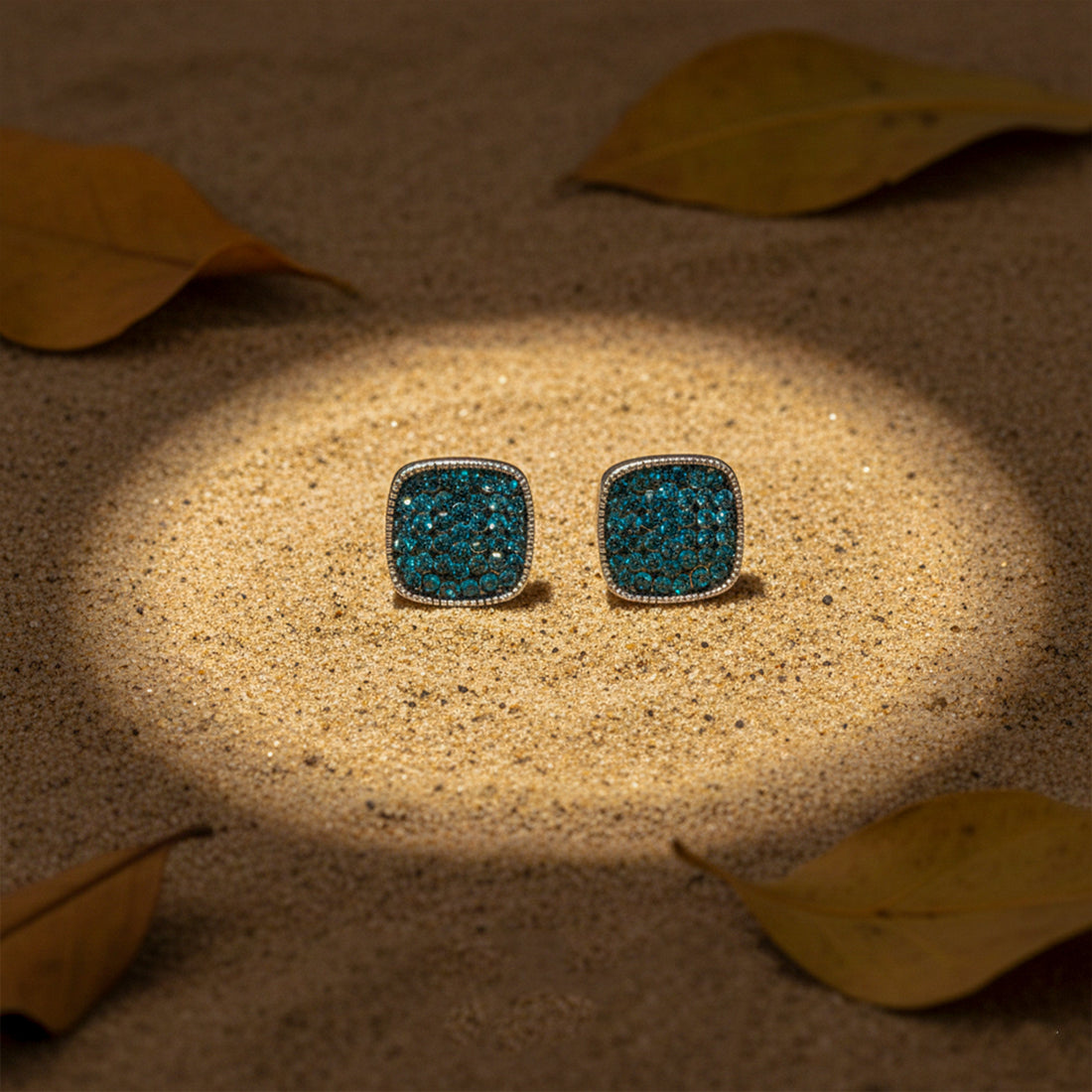 Midnight Blue Square Studs Earrings