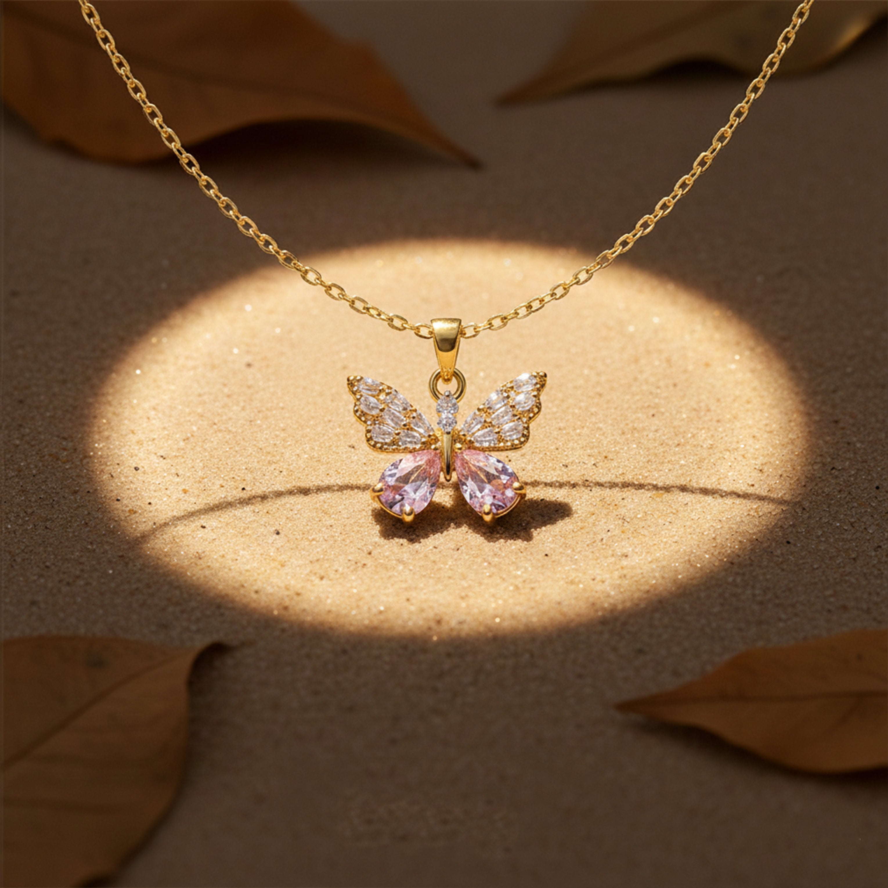 Dainty Butterfly Pendant Gold Necklace