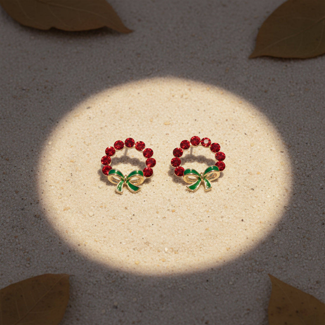 Crimson Elegance Bow Circle Earrings