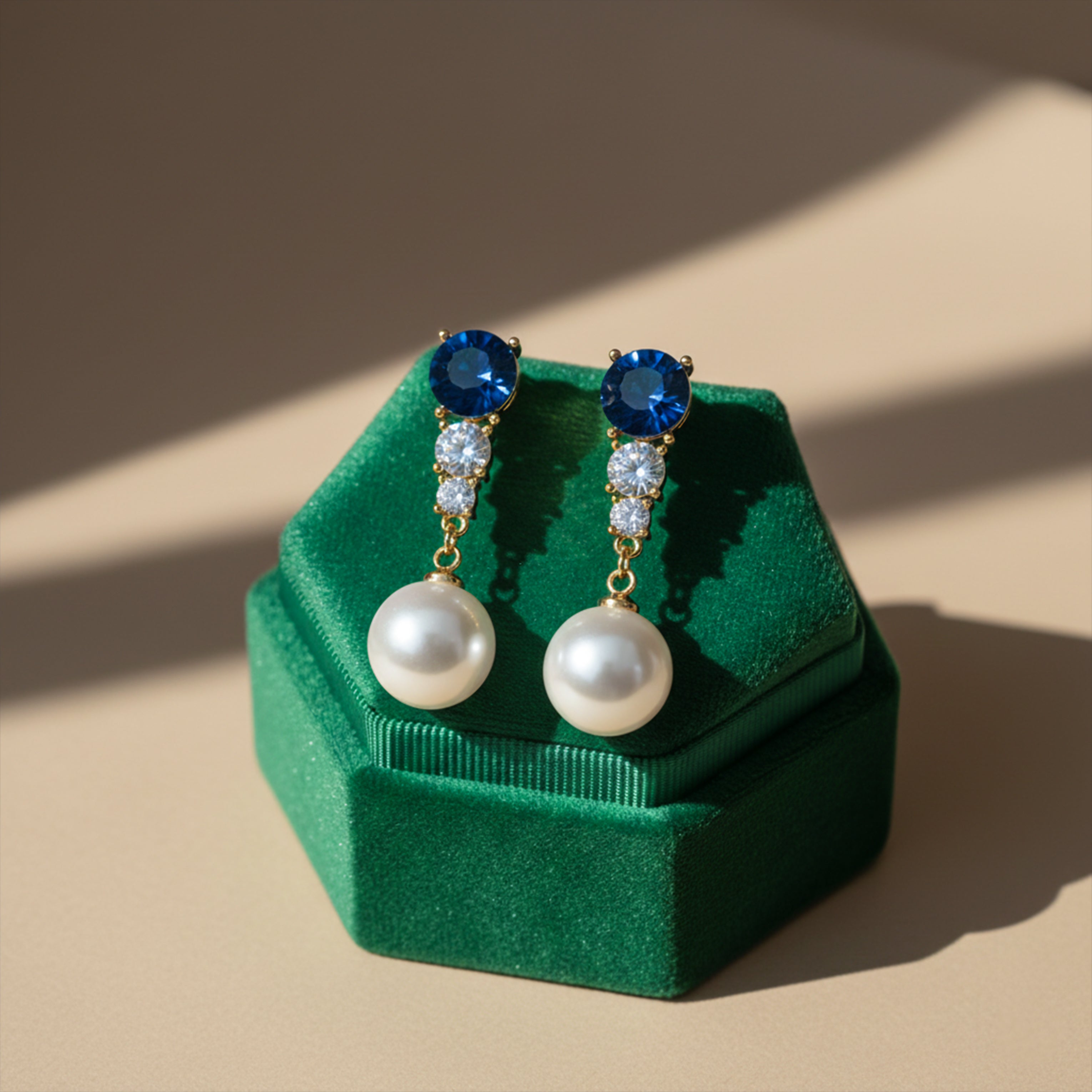 Blue Crystal Pearl Earrings