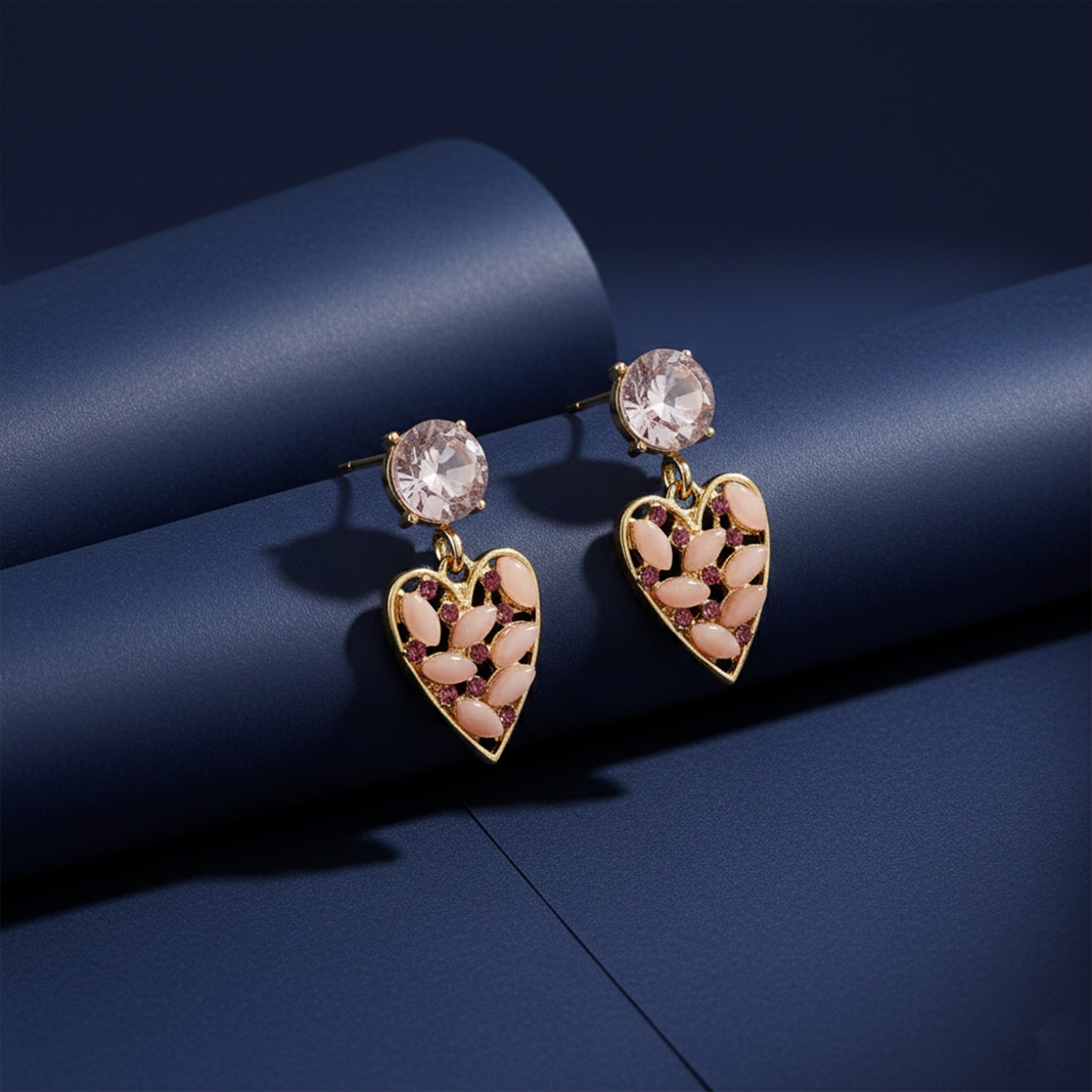 Rosé Crystal Heart Earrings