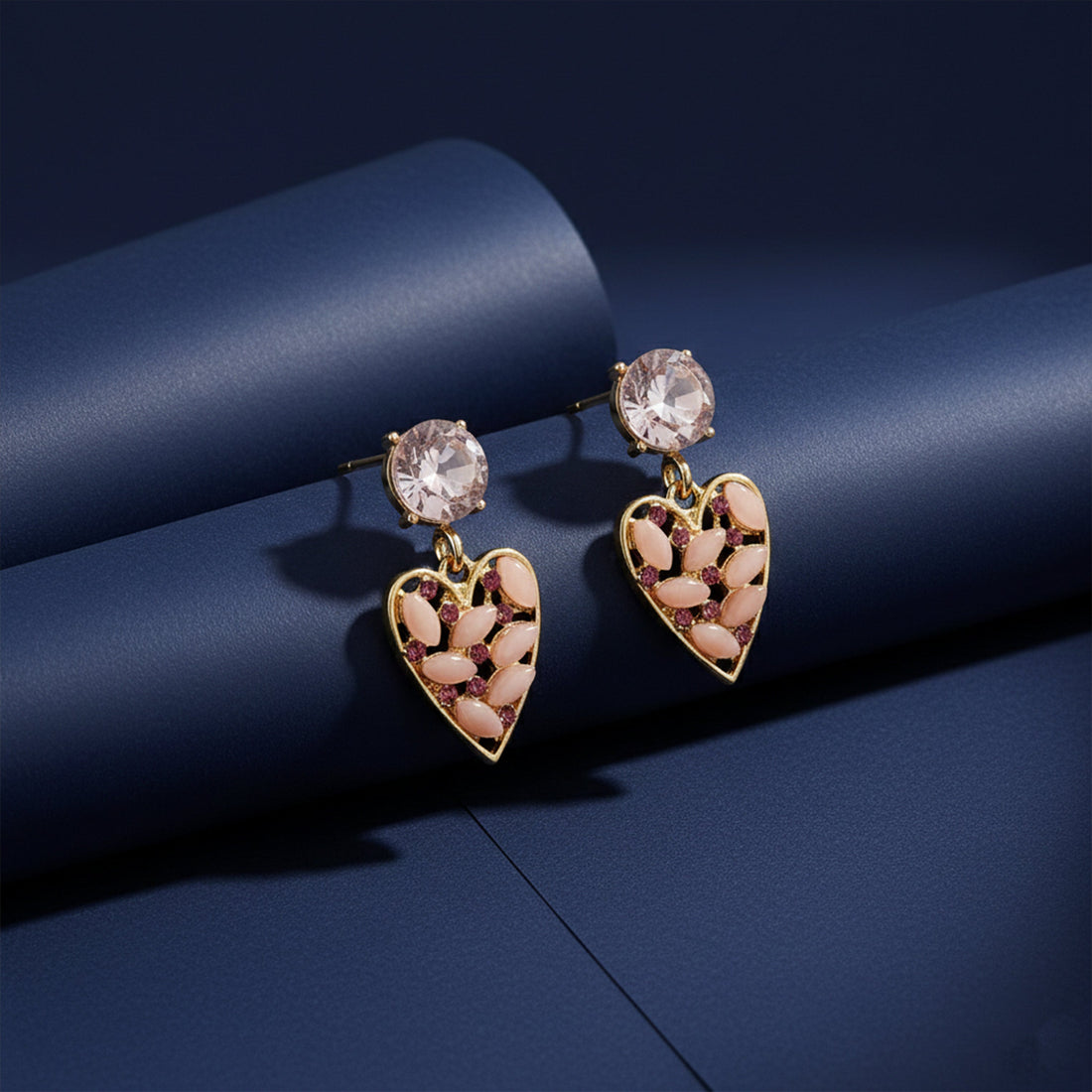 Rosé Crystal Heart Earrings