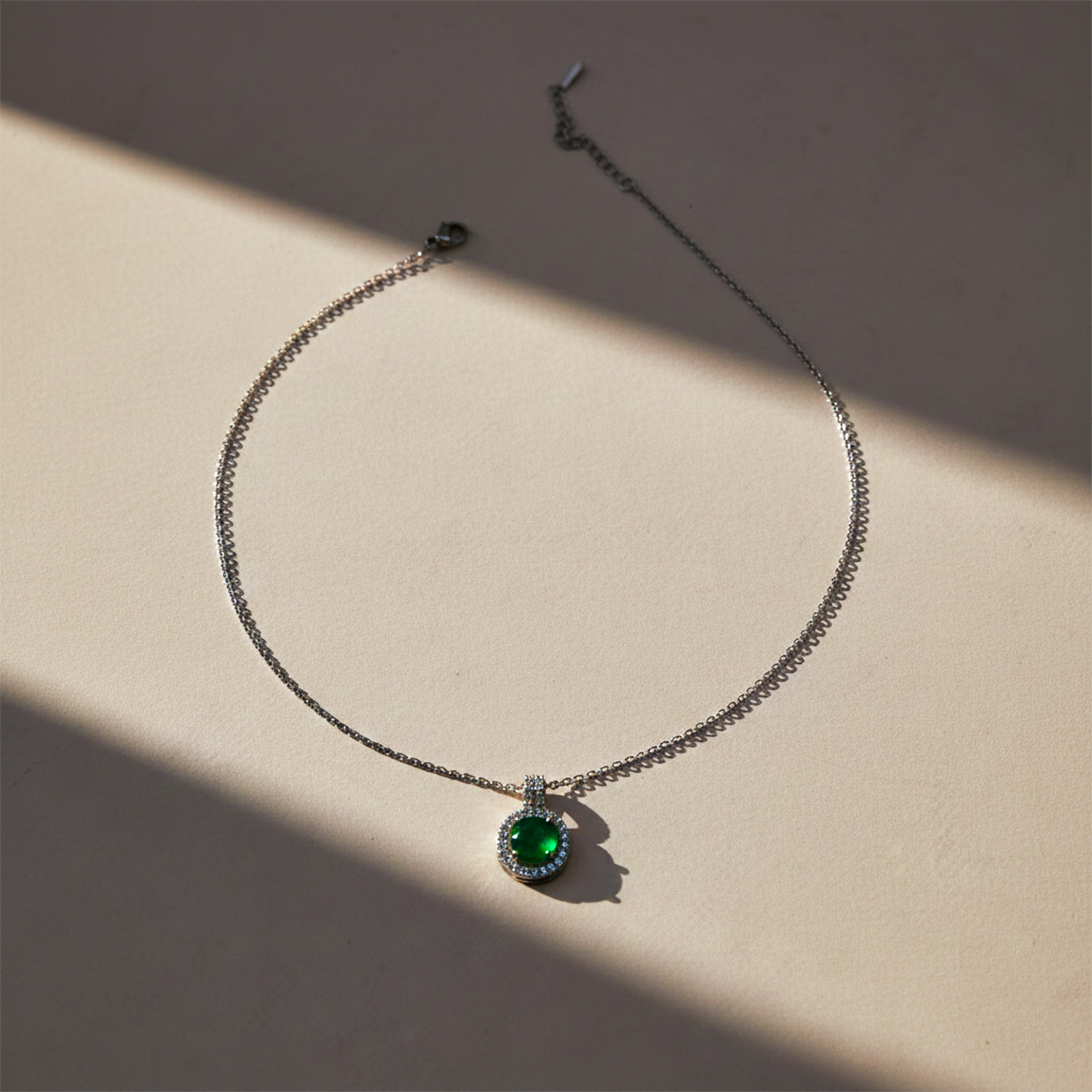 Imperial Emerald Halo Necklace