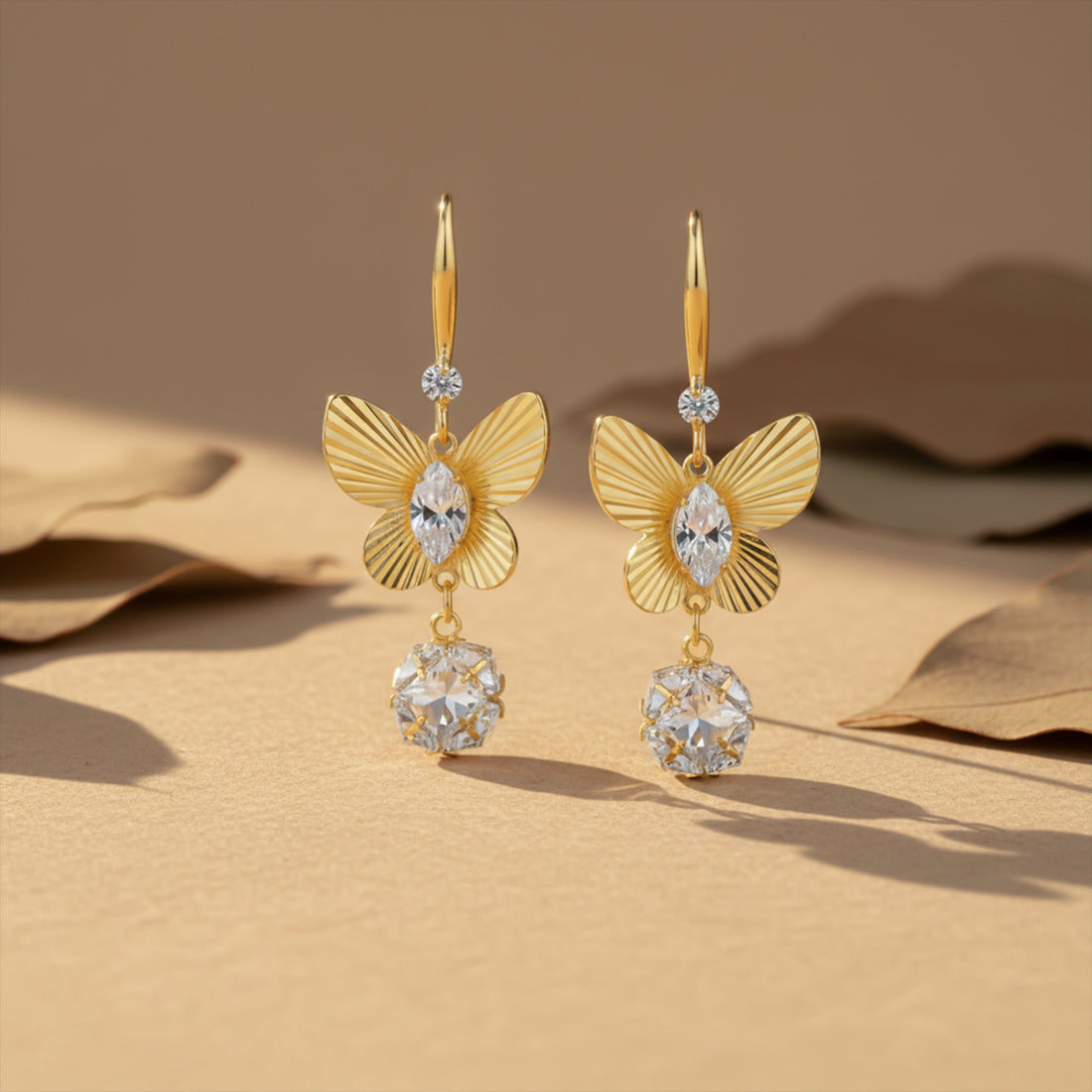 Golden Butterfly Drop Earrings