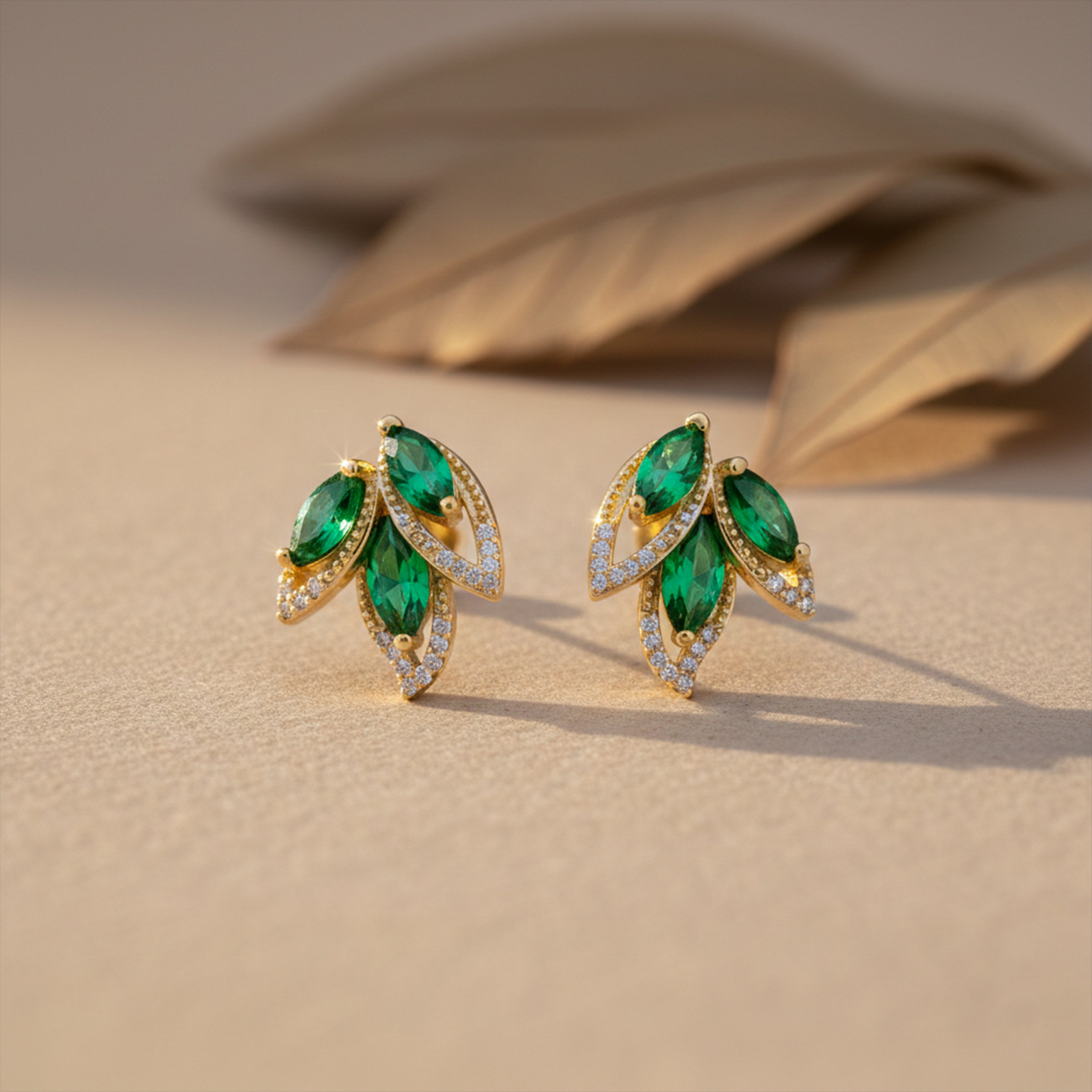Luxury Emerald Leaf Drop Earrings
