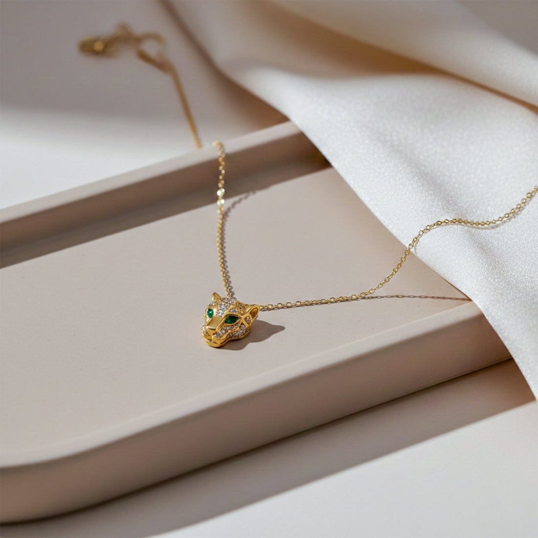 Wild Fox Head Crystal Gold Necklace