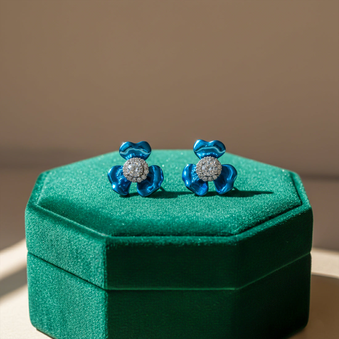 Elite Blue Crystal Bloom Earrings